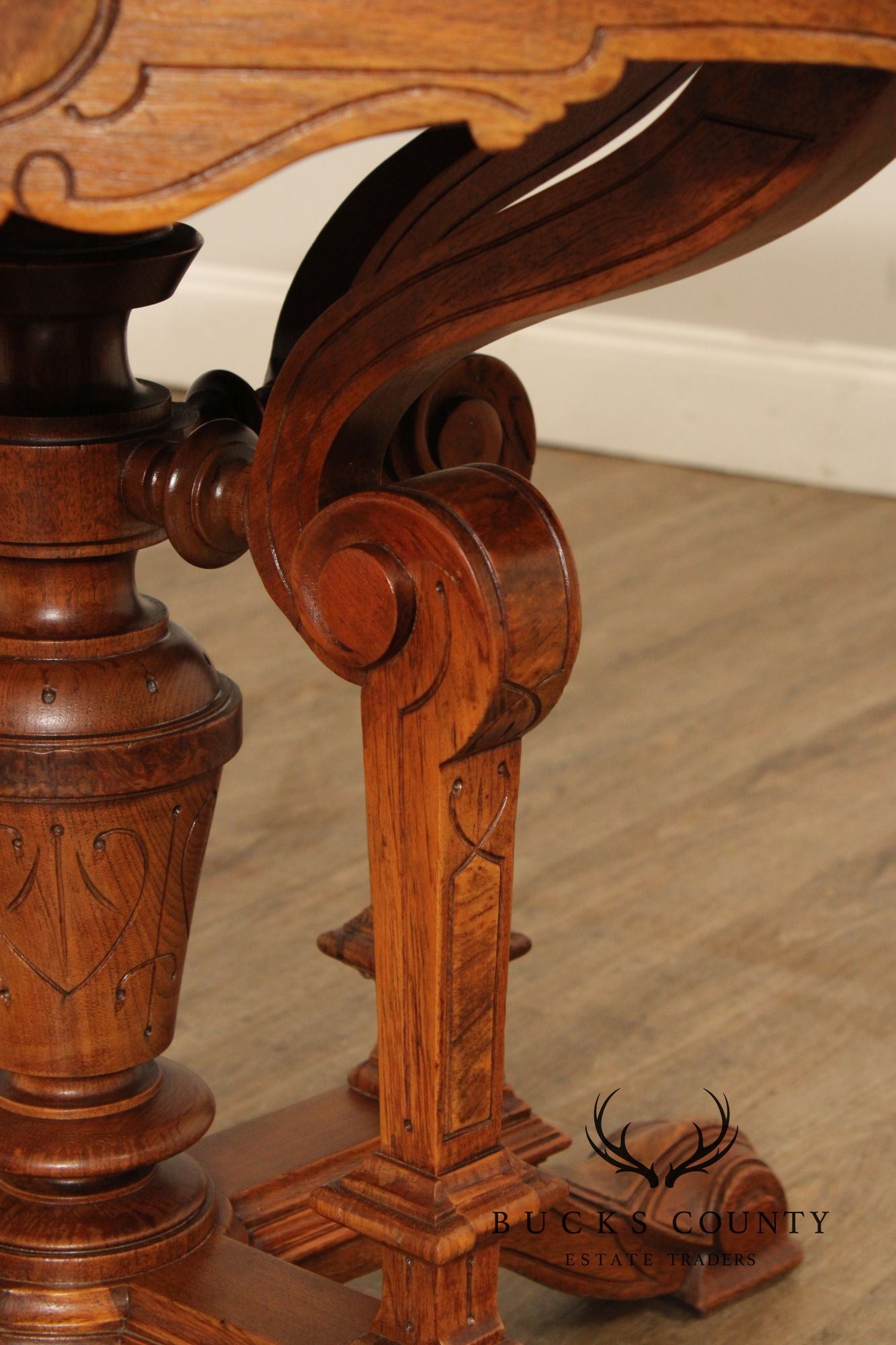 Antique Victorian Carved Walnut Marble Top Parlor Table