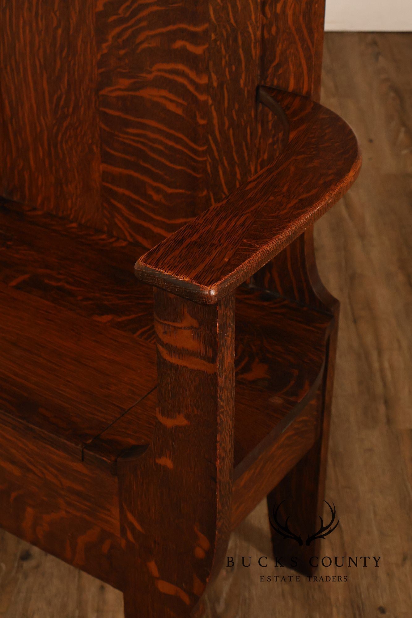 Antique Arts And Crafts Oak Mirrored Hall Seat