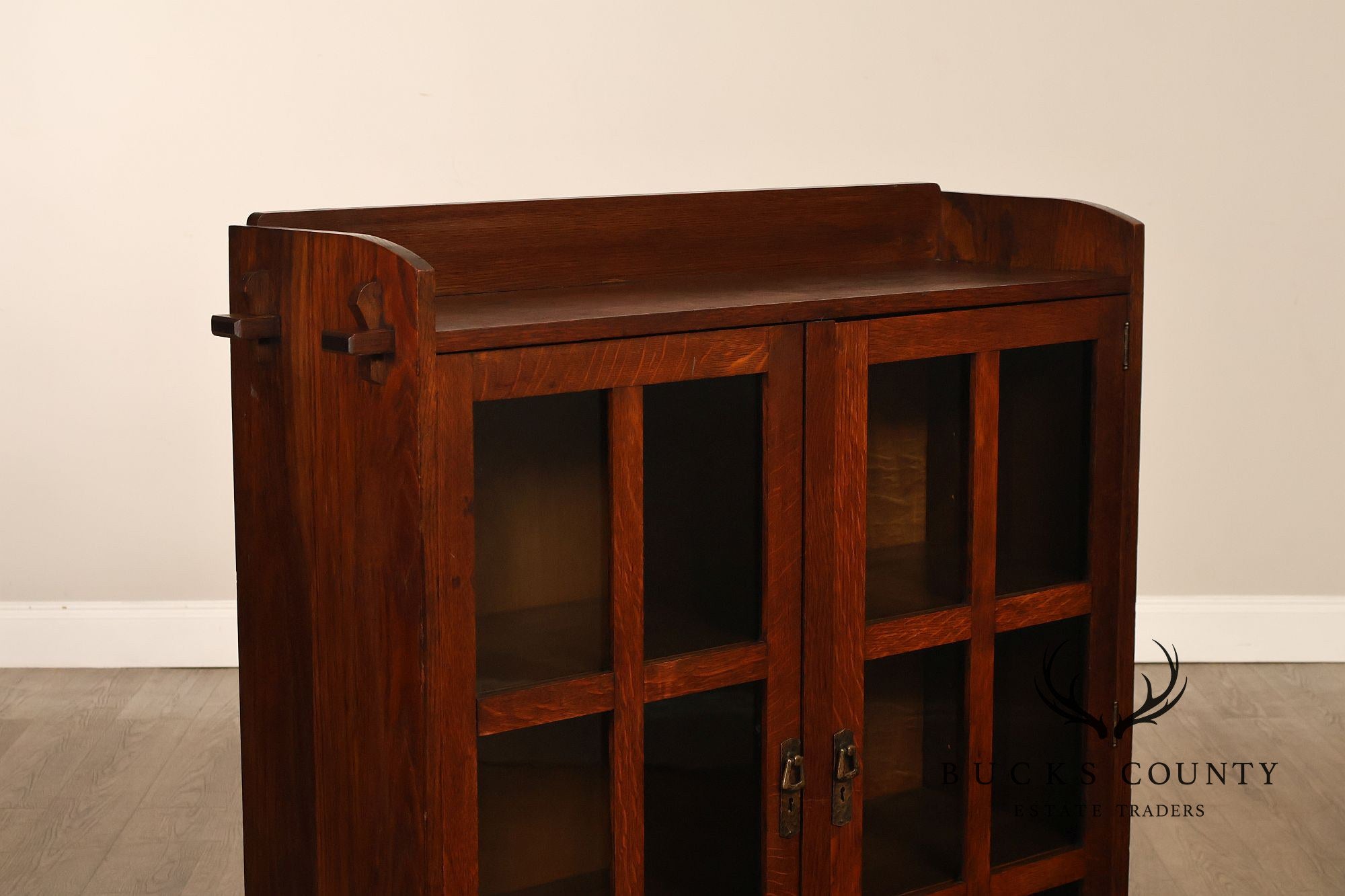Antique Lifetime Mission Oak Two Door Bookcase Cabinet