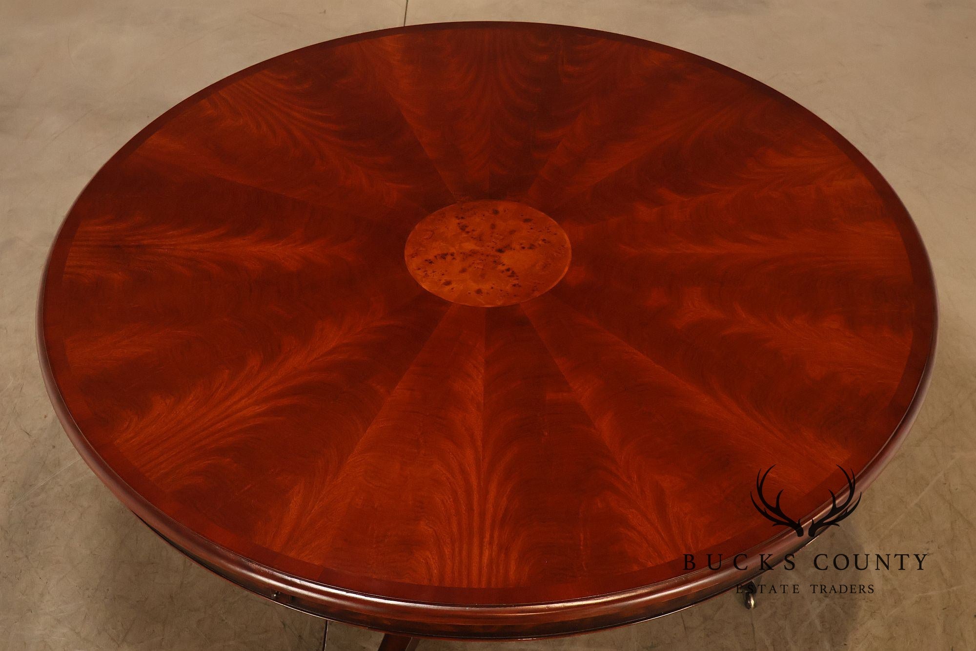 Theodore Alexander Regency Style Mahogany Round Dining Table With Expandable 4 Leaves