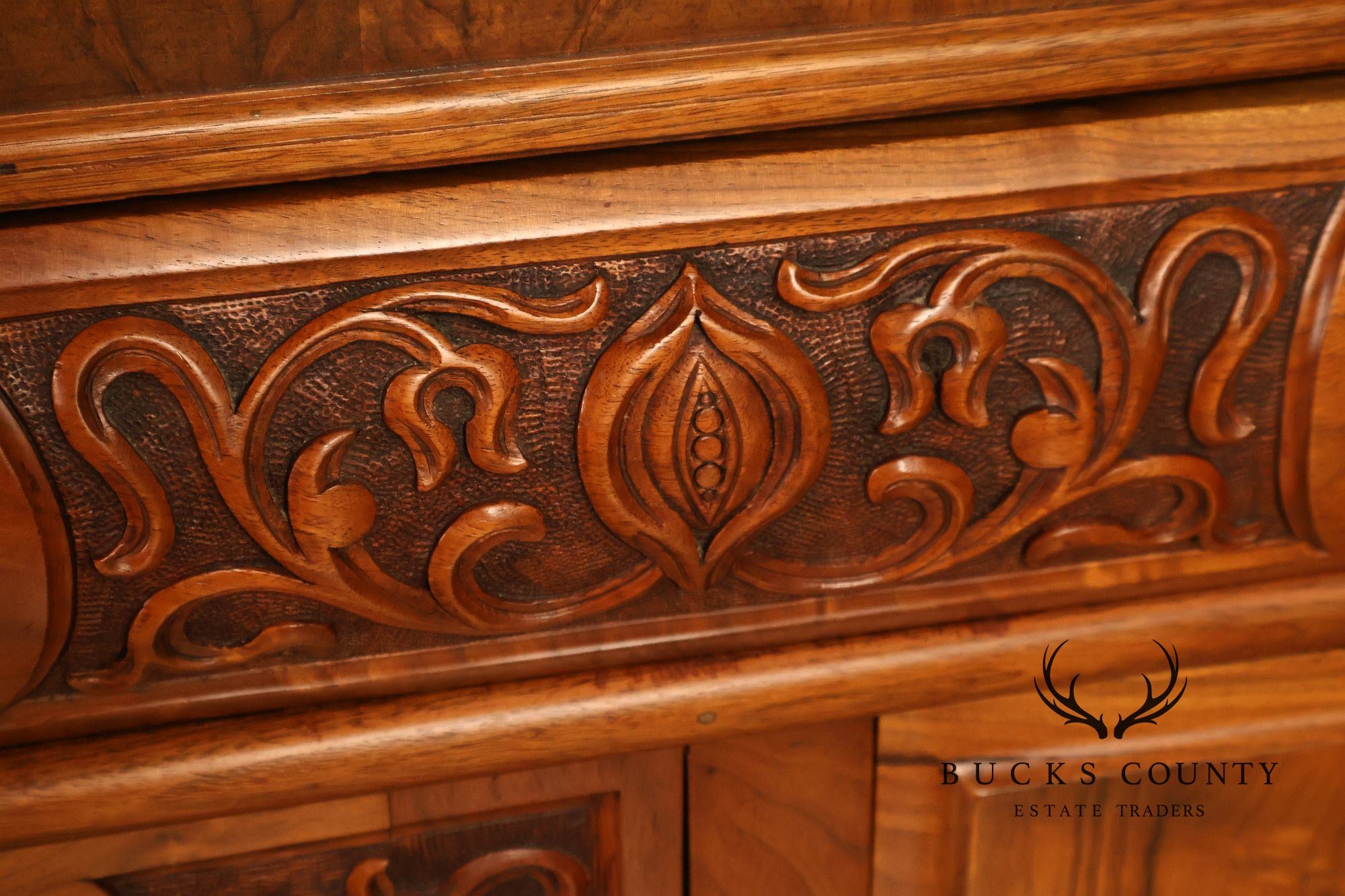 Antique Mirrored Burl Walnut Buffet Sideboard