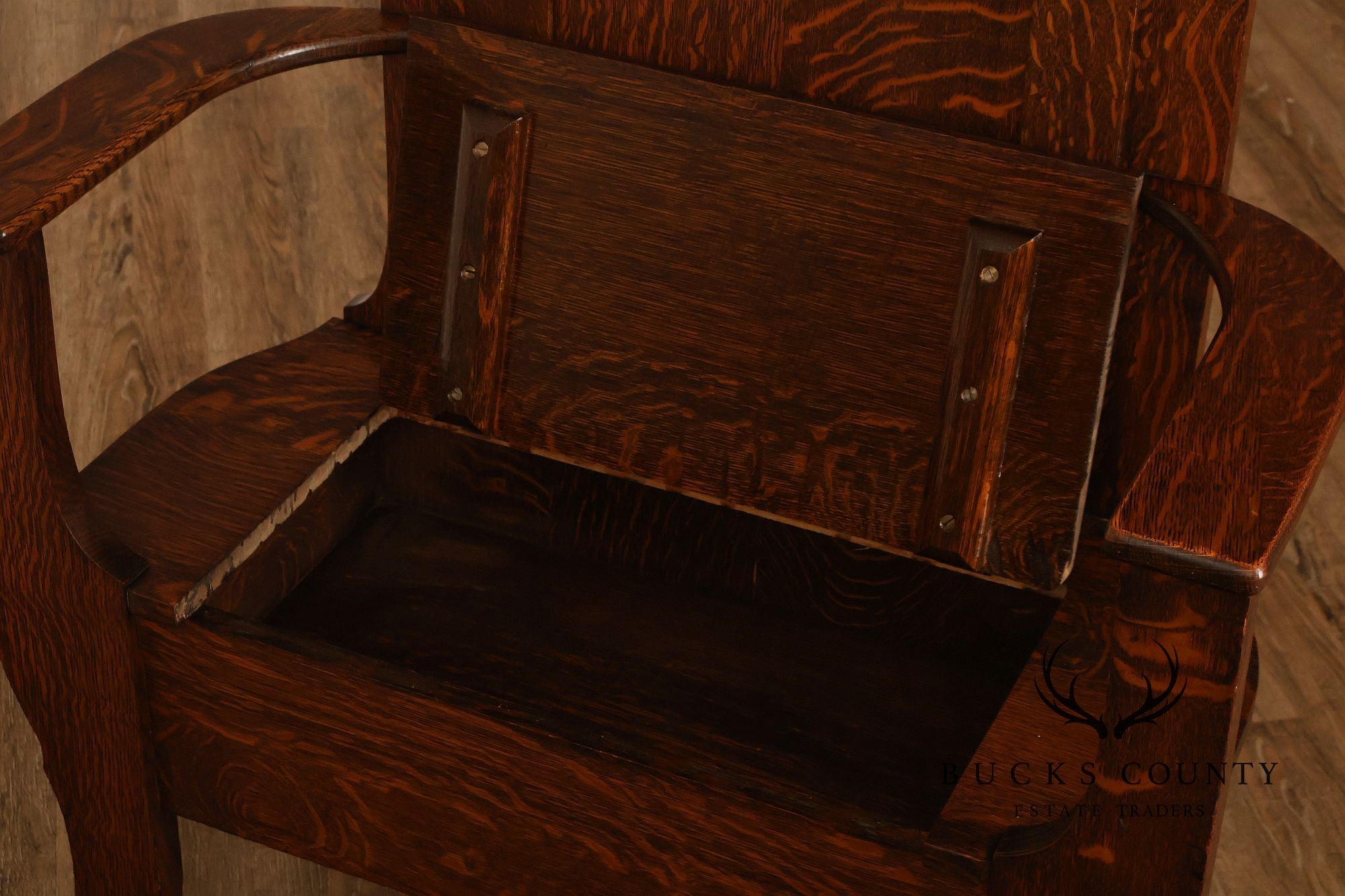 Antique Arts And Crafts Oak Mirrored Hall Seat