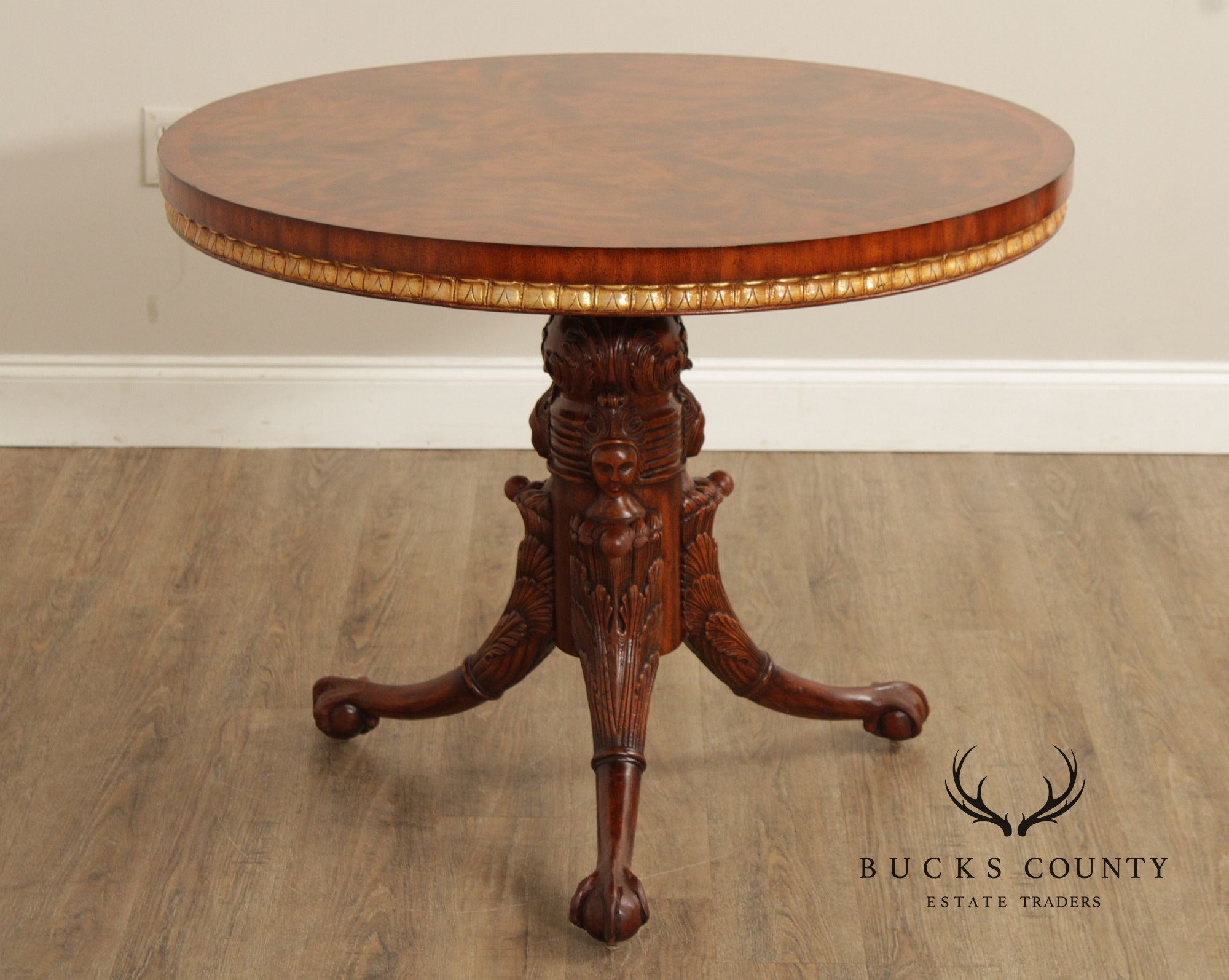 Maitland Smith Georgian Style Partial Gilt Round Mahogany Center Table