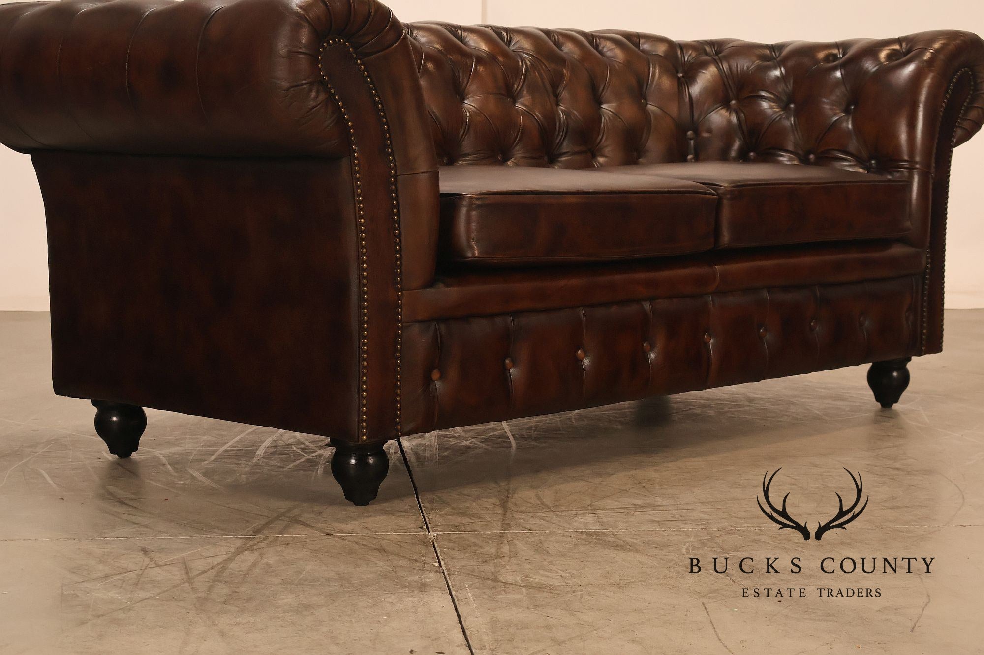 Chesterfield Style 6 Foot Brown Tufted Leather Sofa
