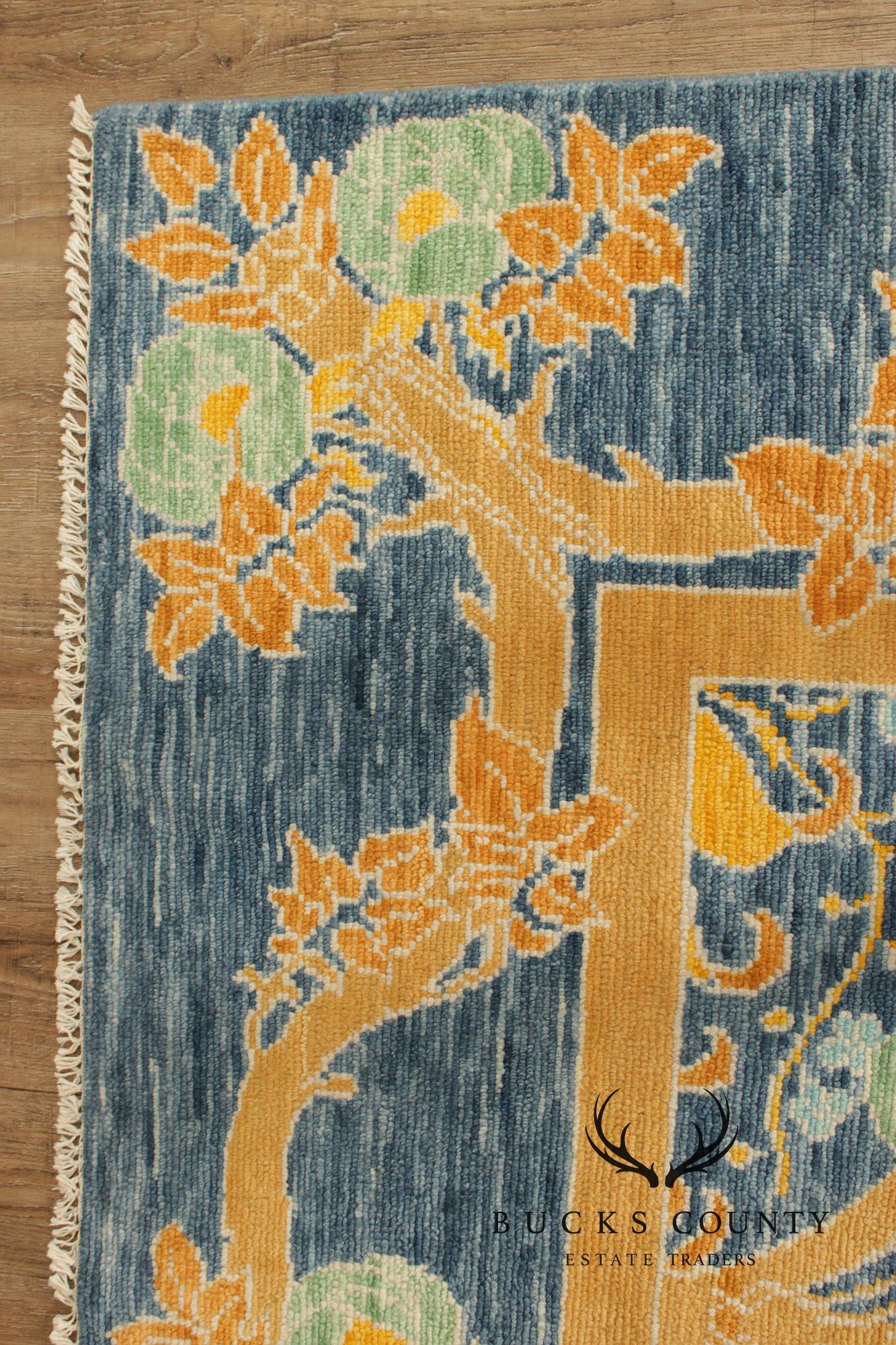 Golden Nile William Morris Style Large Blue And Gold Wool Area Rug