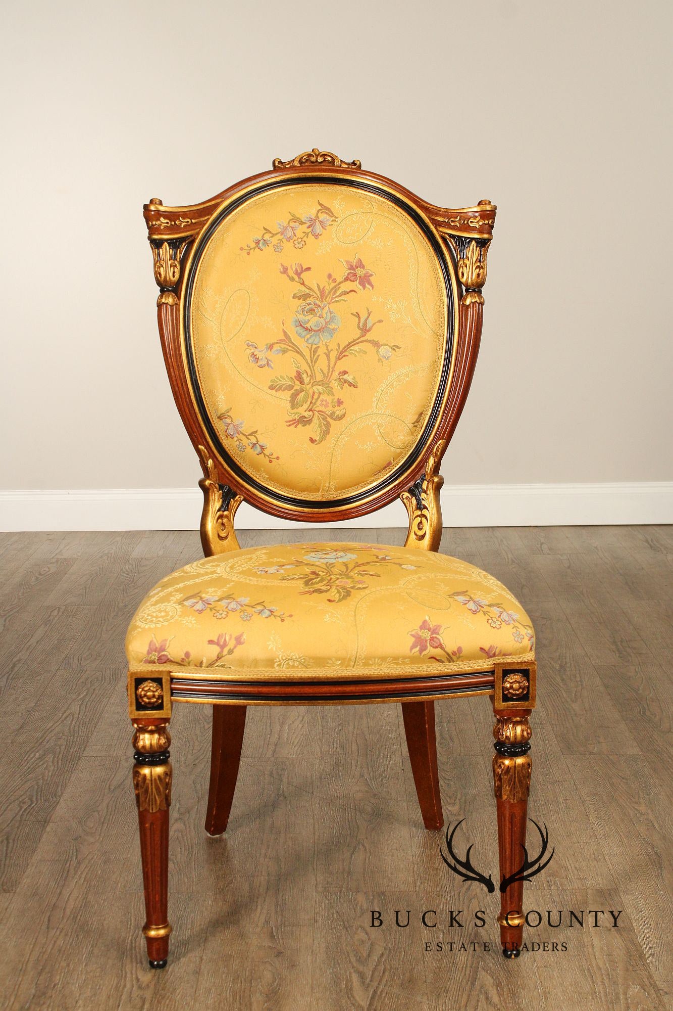 Italian Regency Style Pair of Partial Gilt Side Chairs