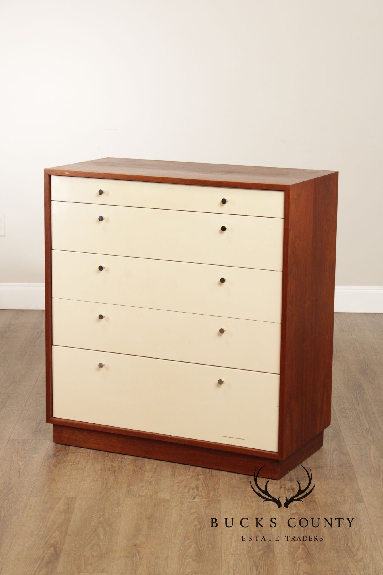 Mid Century Modern White Lacquered Tall Chest