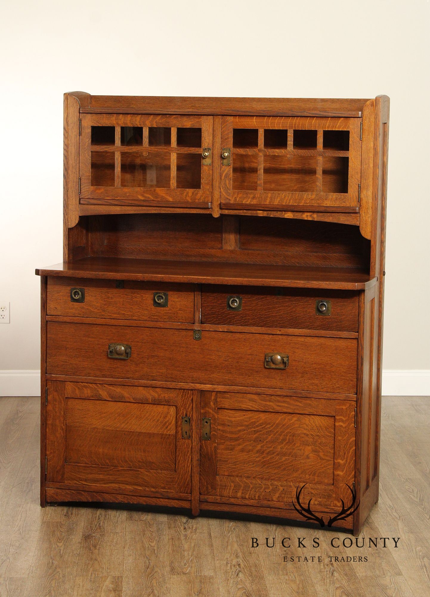 Stickley Brothers Antique Mission Oak Sideboard Hutch