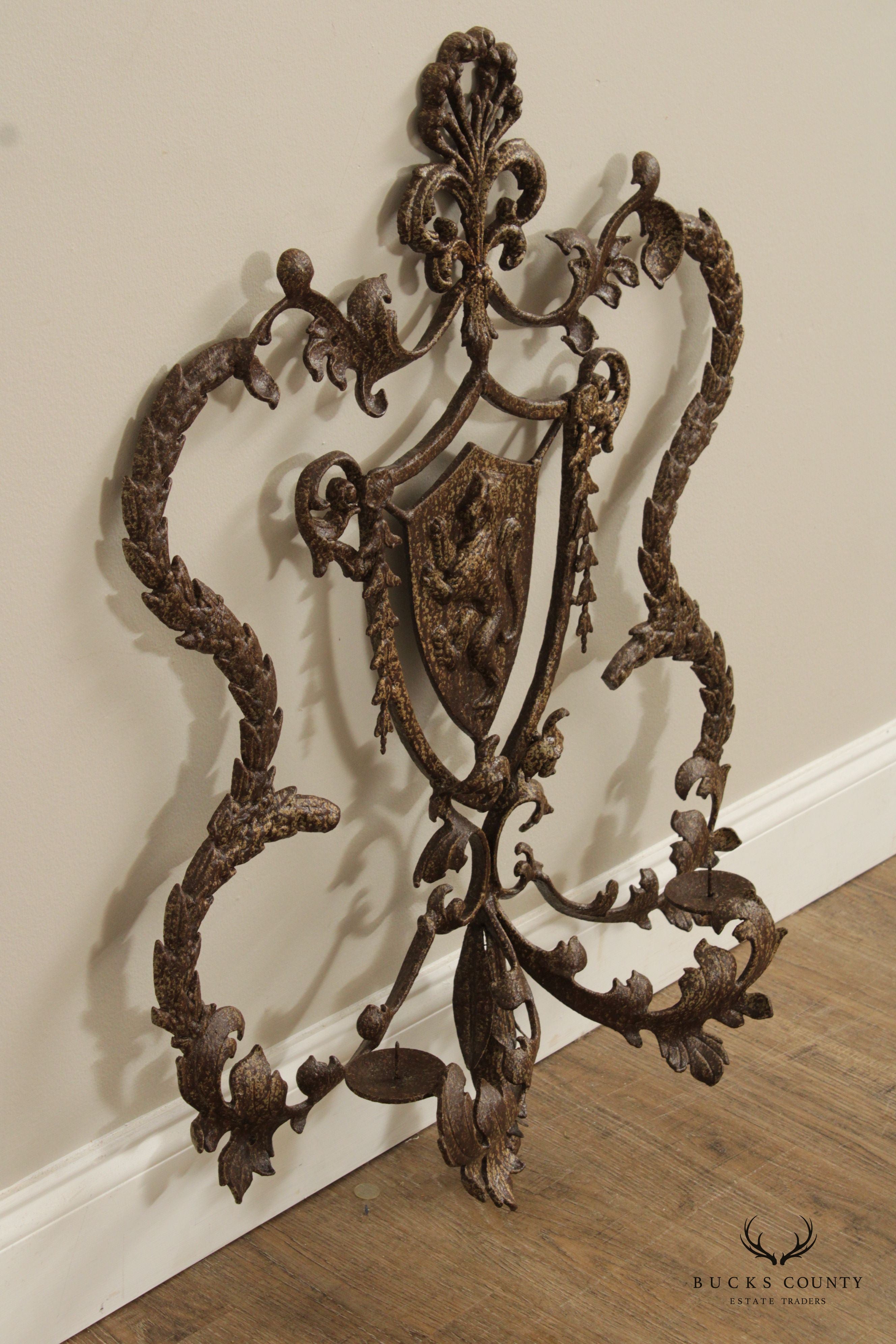 English Traditional Style Antiqued Iron Candle Sconce Wall Plaque