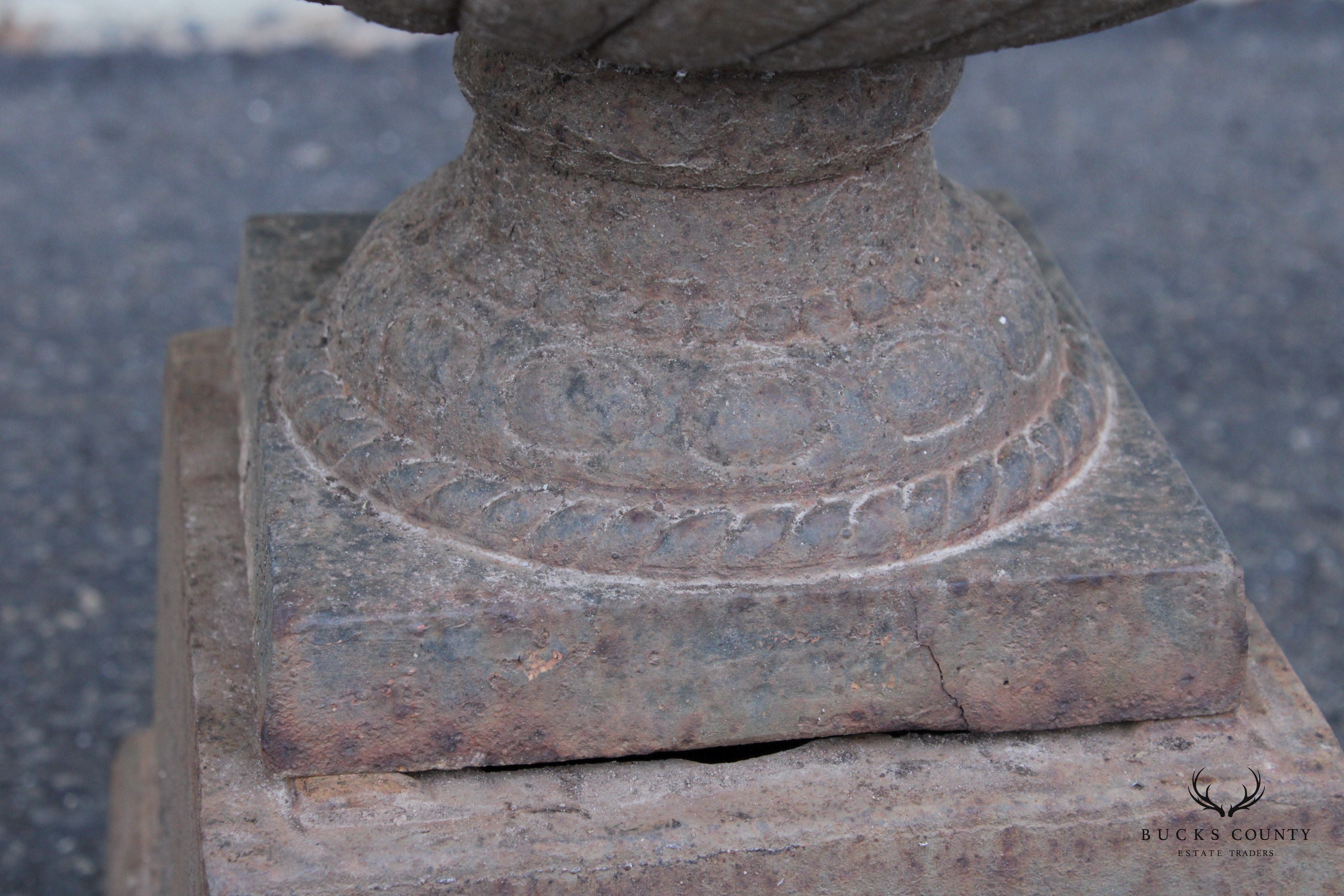 French Style Vintage Pair of Cast Iron Garden Urns