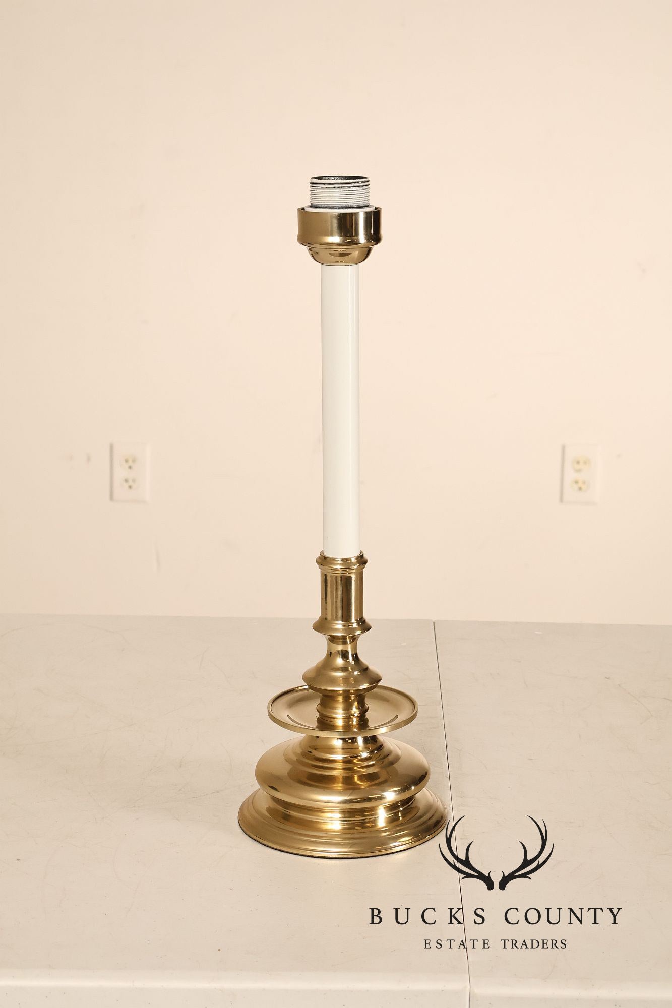 Pair of Brass Candlestick Style Table Lamps with Black Faux Alligator Shades