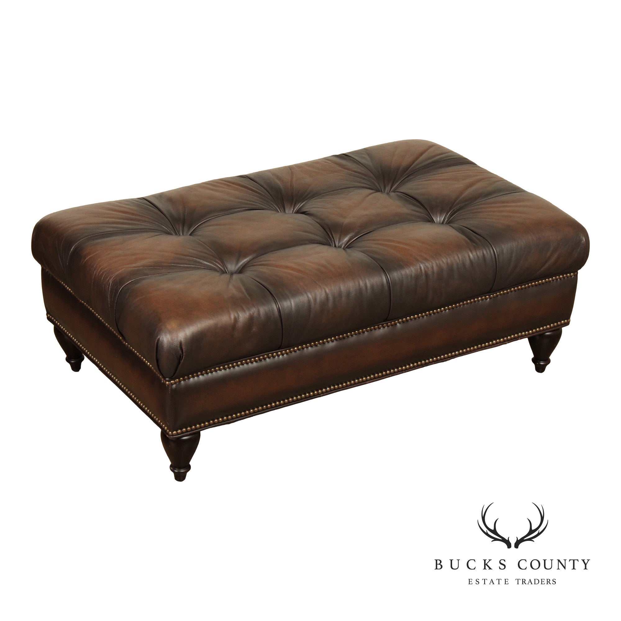 Bernhardt Chesterfield Style Tufted Brown Leather Ottoman