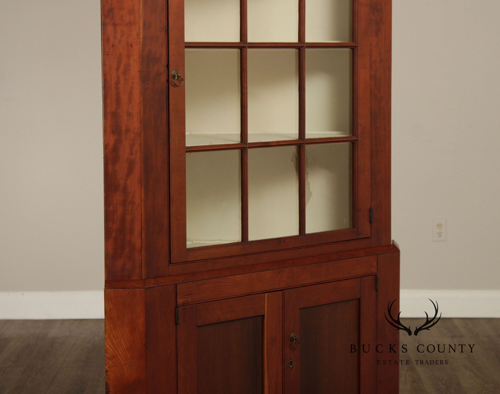 Antique American Cherry Two Piece Corner Cupboard