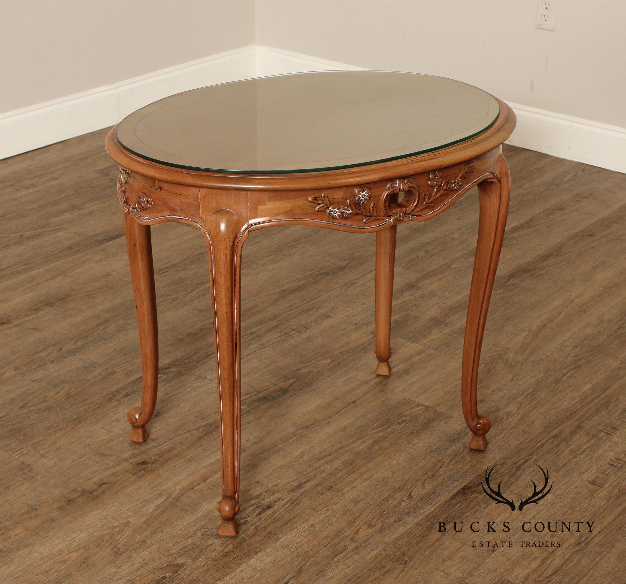 French Louis XV Style Glass Top Side Table