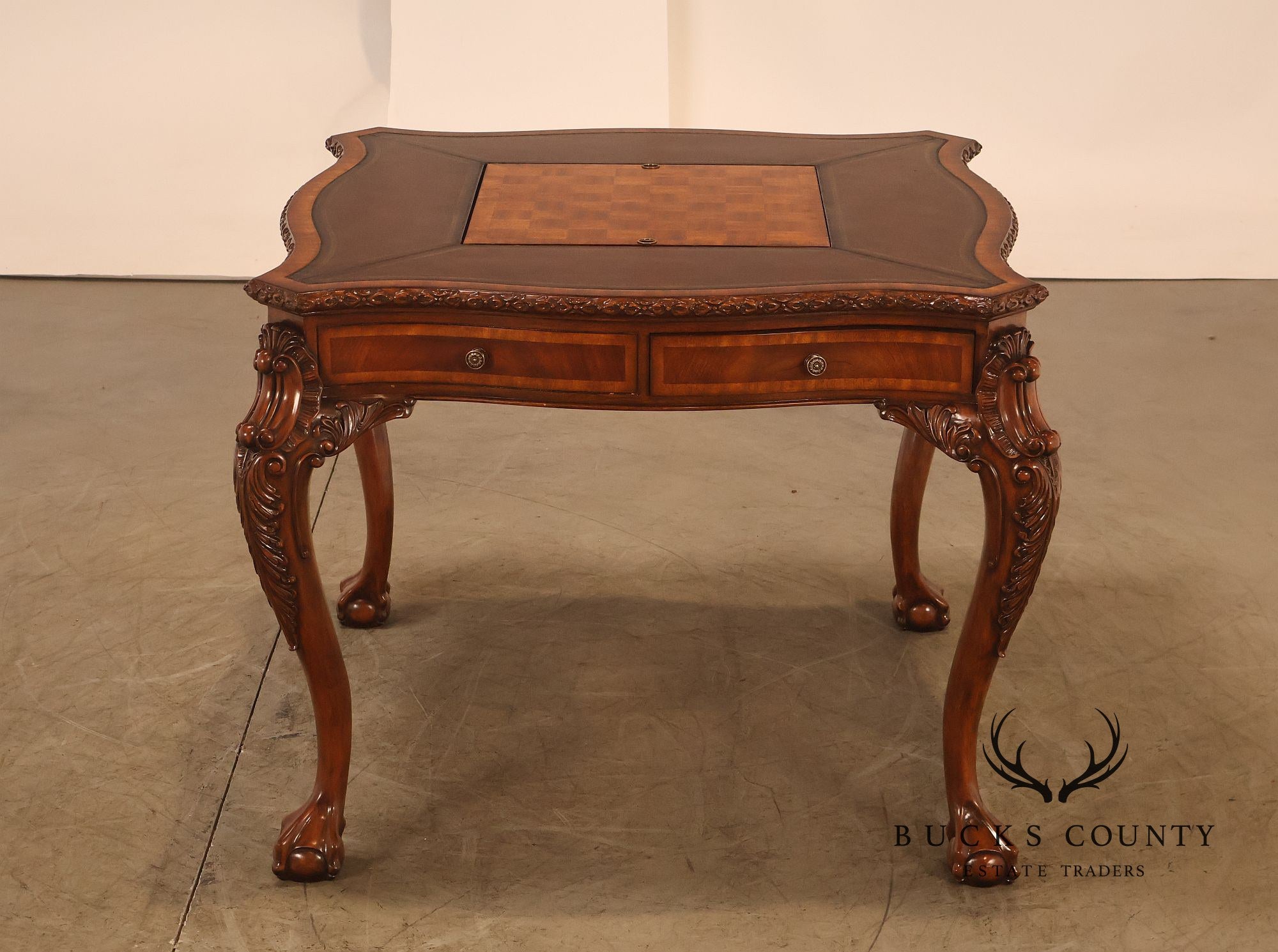 Lloyd Buxton Leather Top Four Drawer Gaming Table With Backgammon And Chess Board