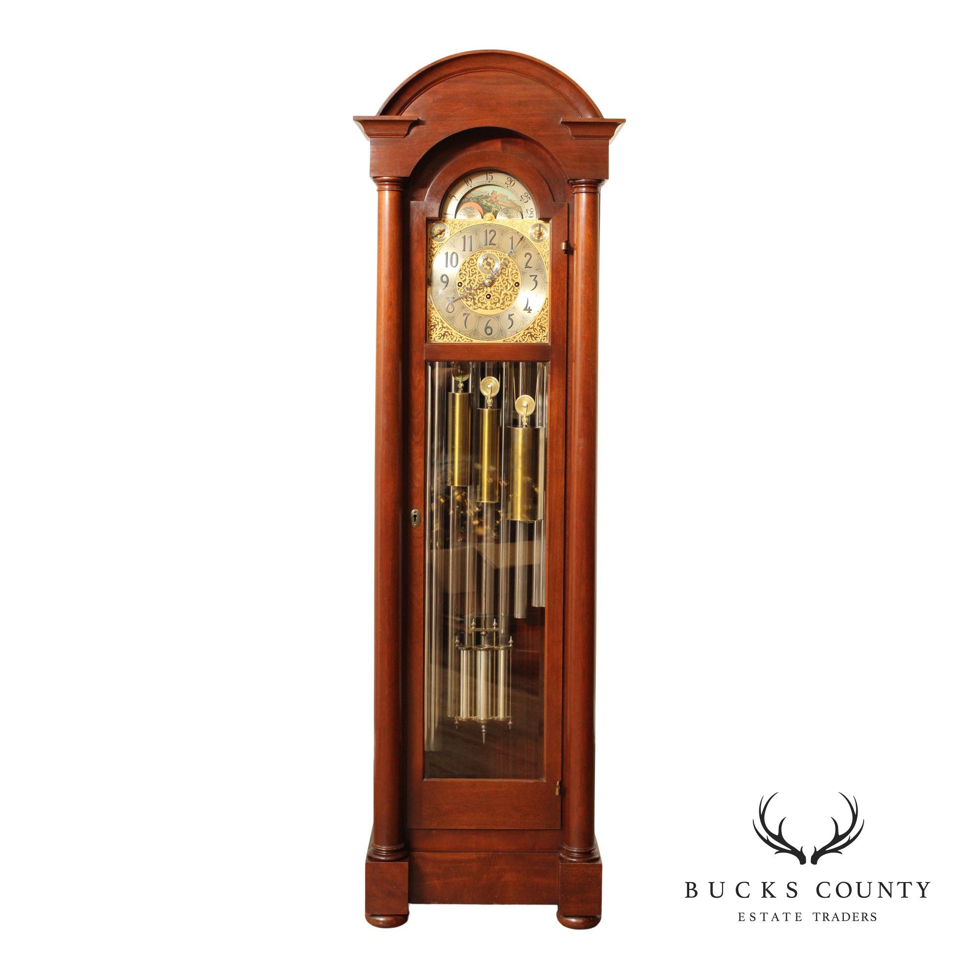 Herschede Antique Mahogany 9 Tube Grandfather Hall Clock