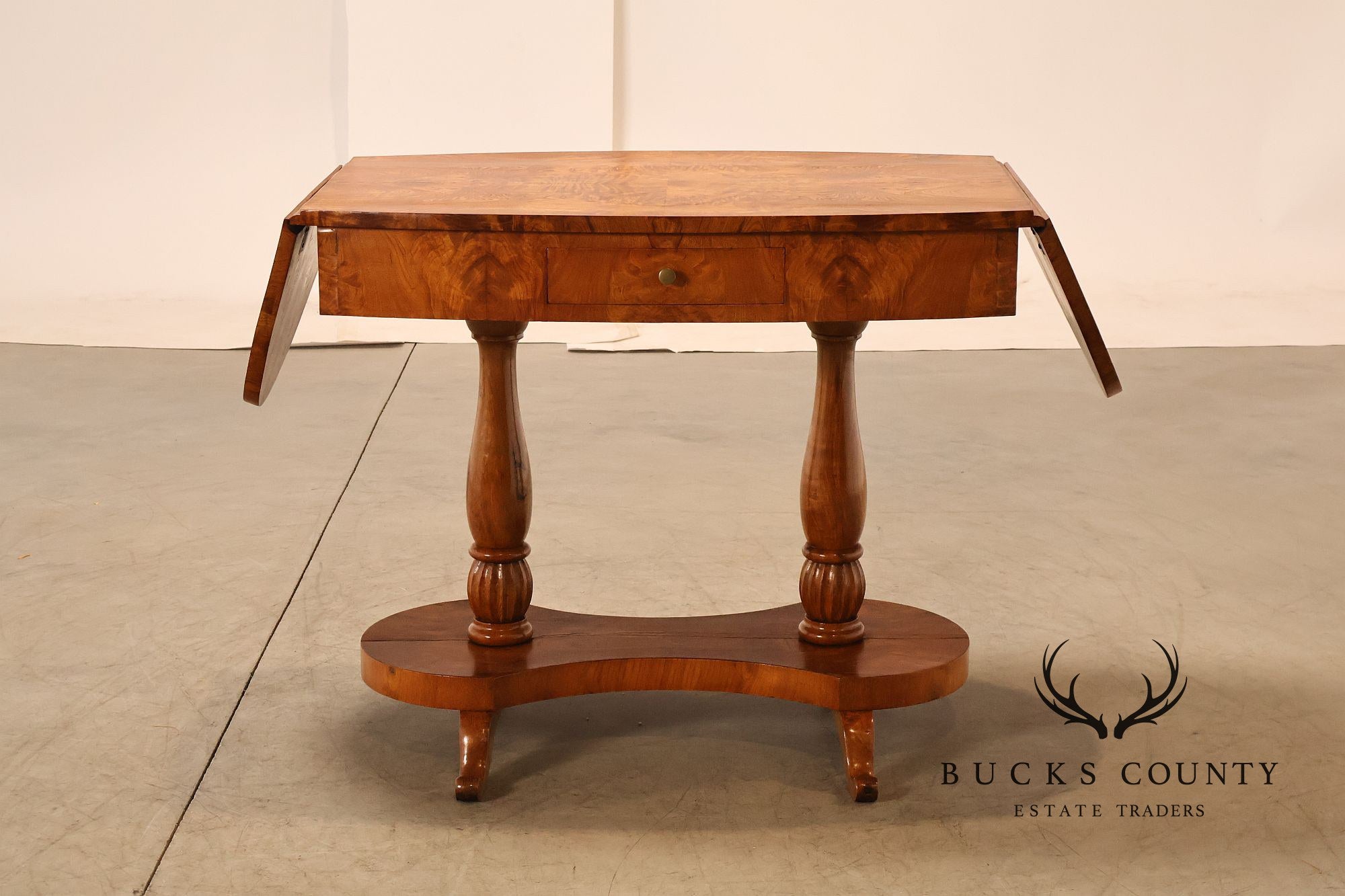 Antique Burlwood Biedermeier Drop Leaf Table