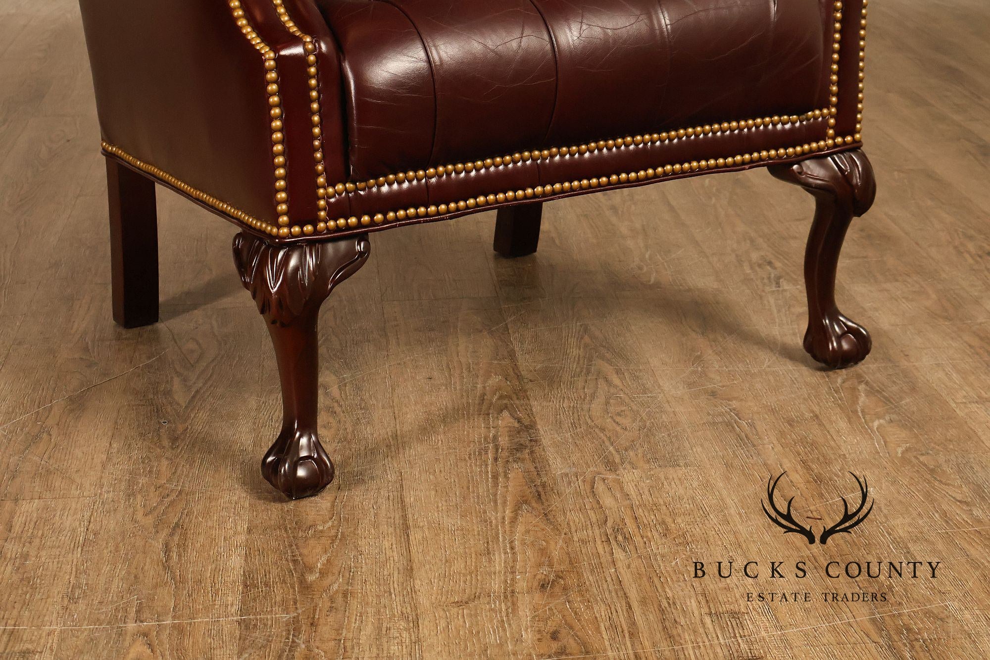 Leathercraft Chesterfield Style Tufted Oxblood Leather Wing Chair
