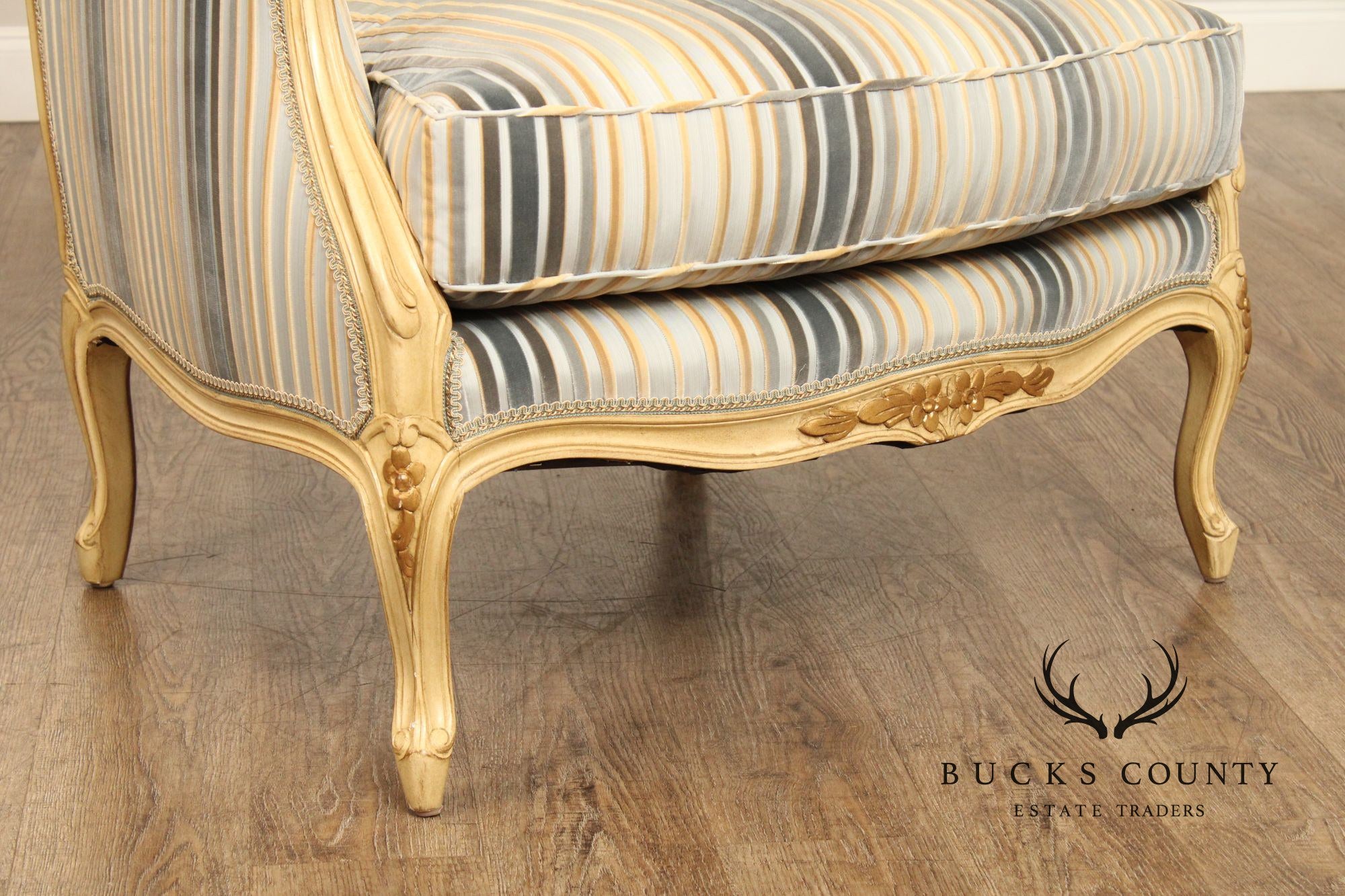 French Louis XV Style Pair of Cream Painted Custom Bergere Armchairs