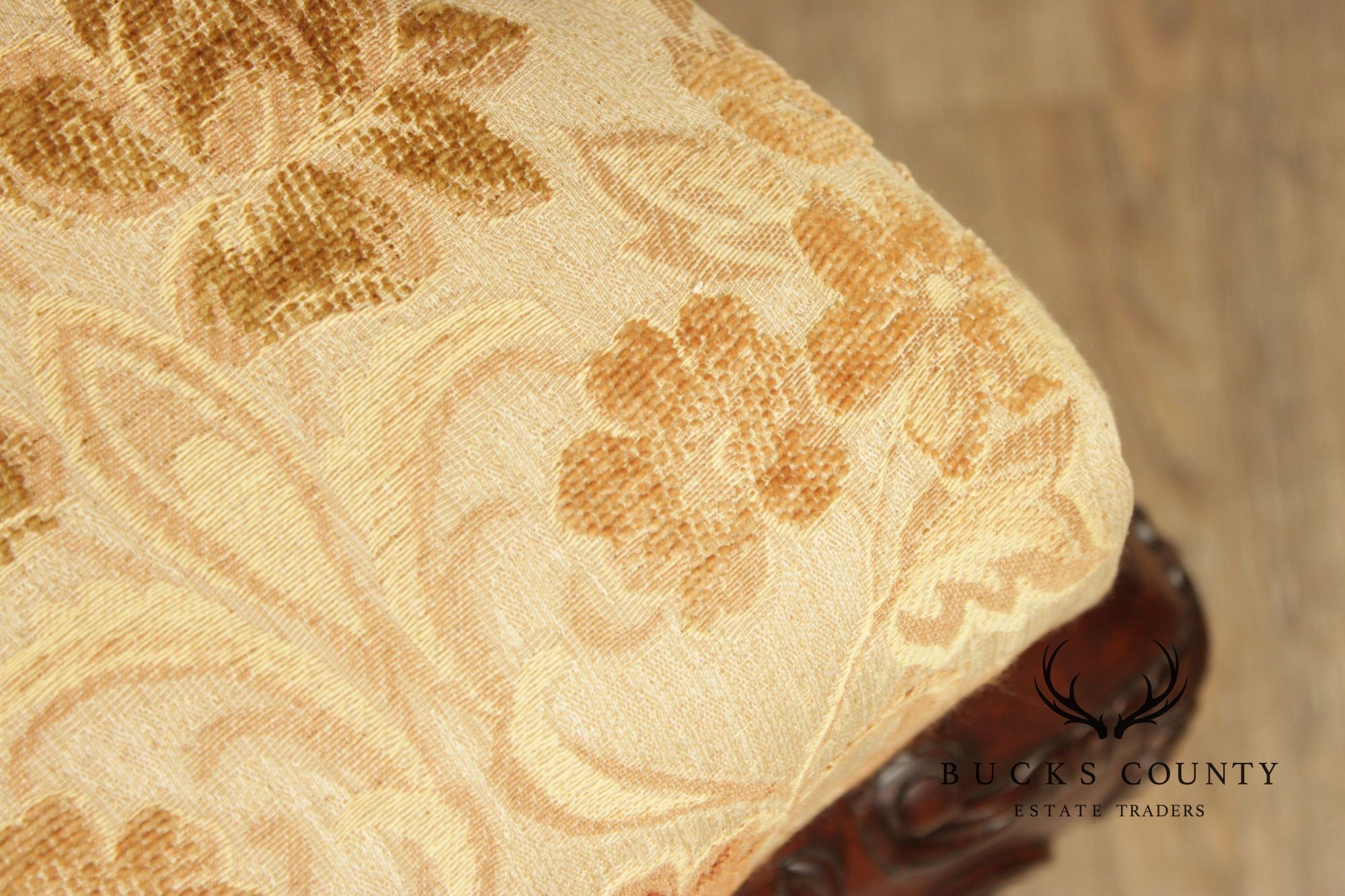 Henredon Scroll and Floral Upholstered Cabriole Leg Armchairs