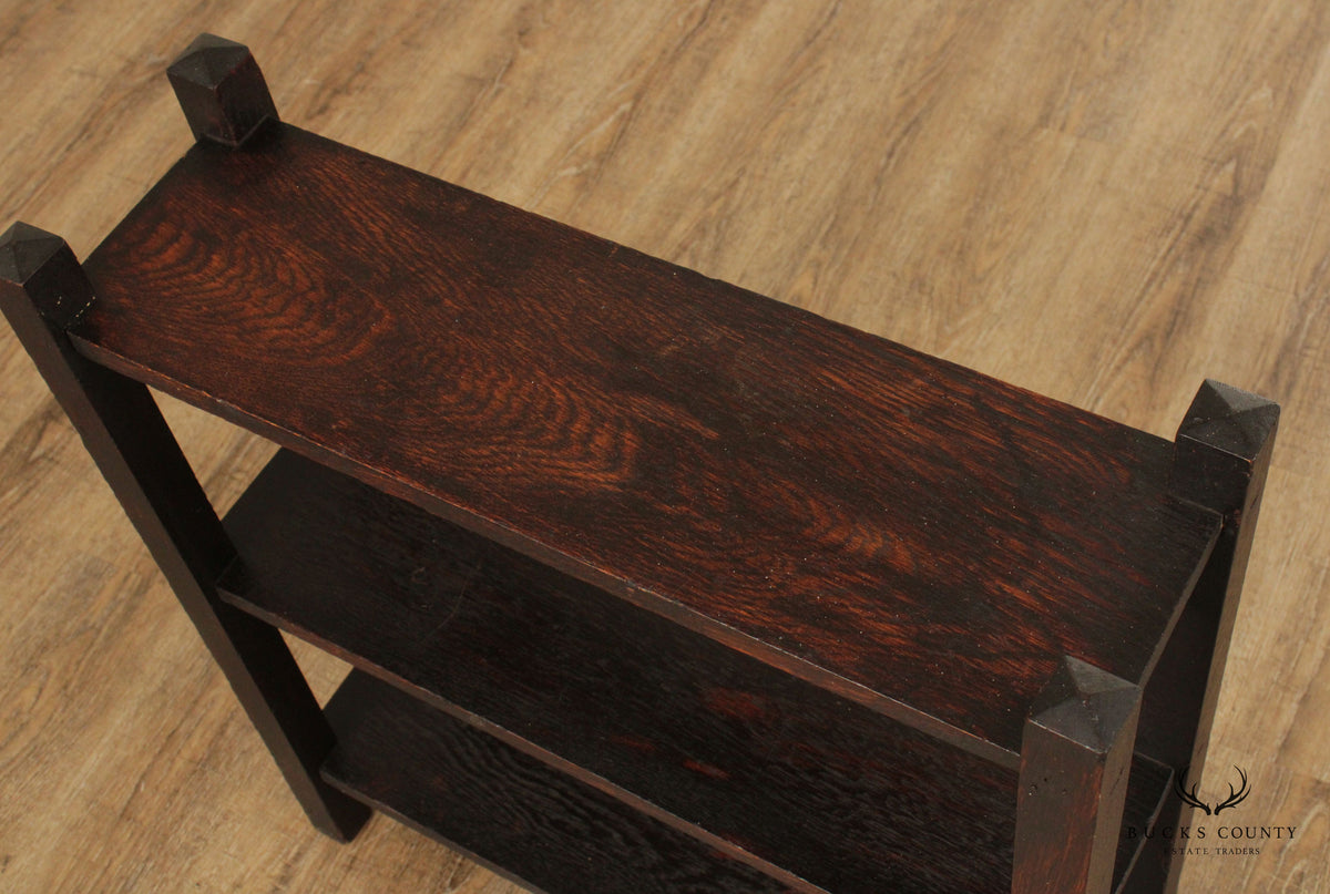 Arts & Crafts Oak Three Tier Open Magazine Stand