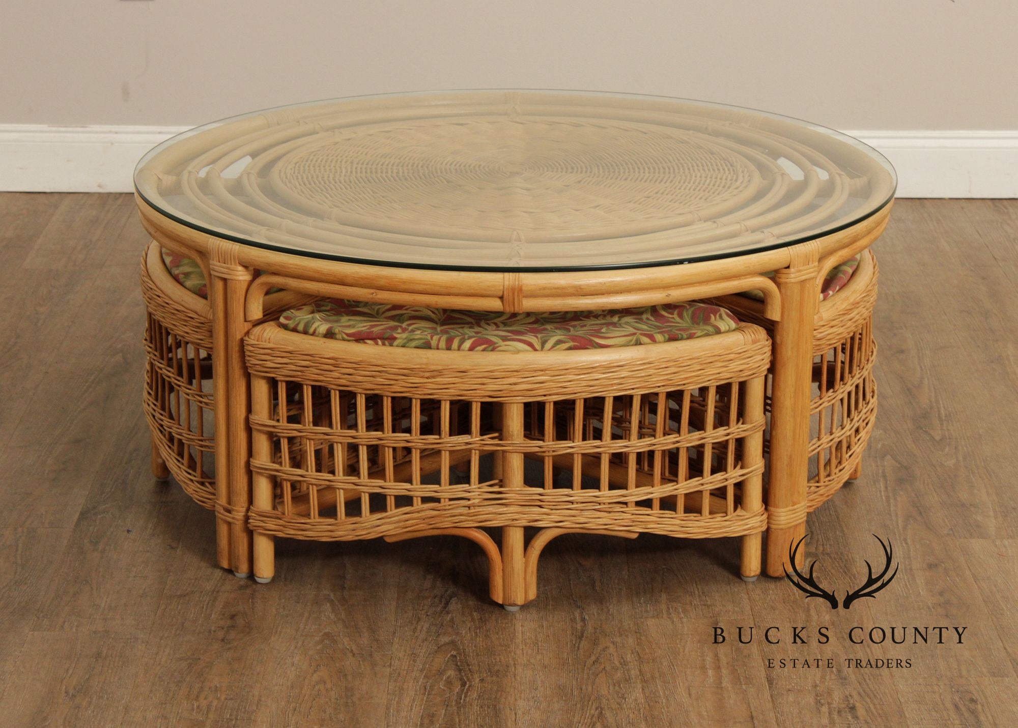 Braxton Culler Raffles Collection Rattan Coffee Table with Stools