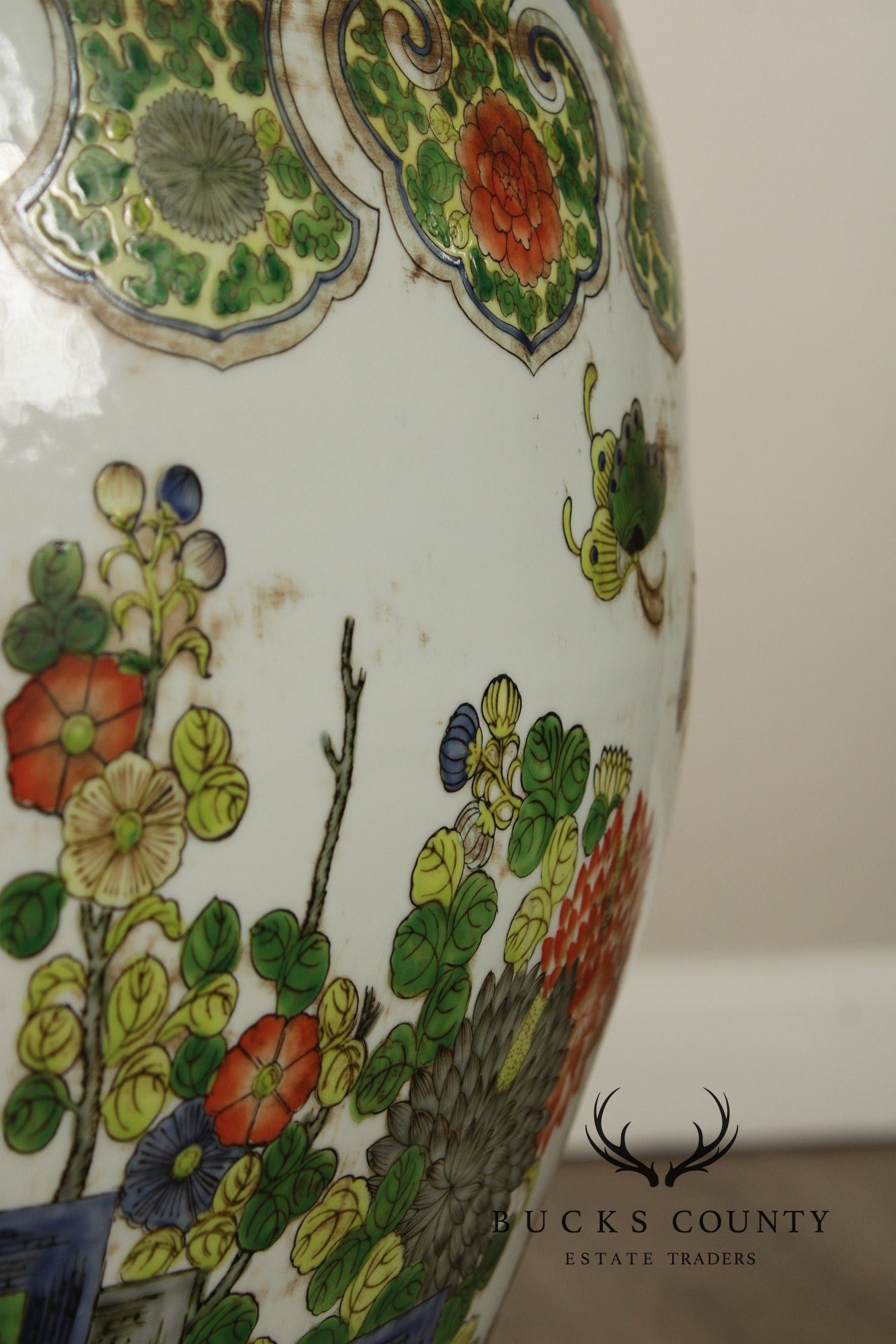 Chinese Glass Top Enameled Porcelain Fishbowl Planter on Stand