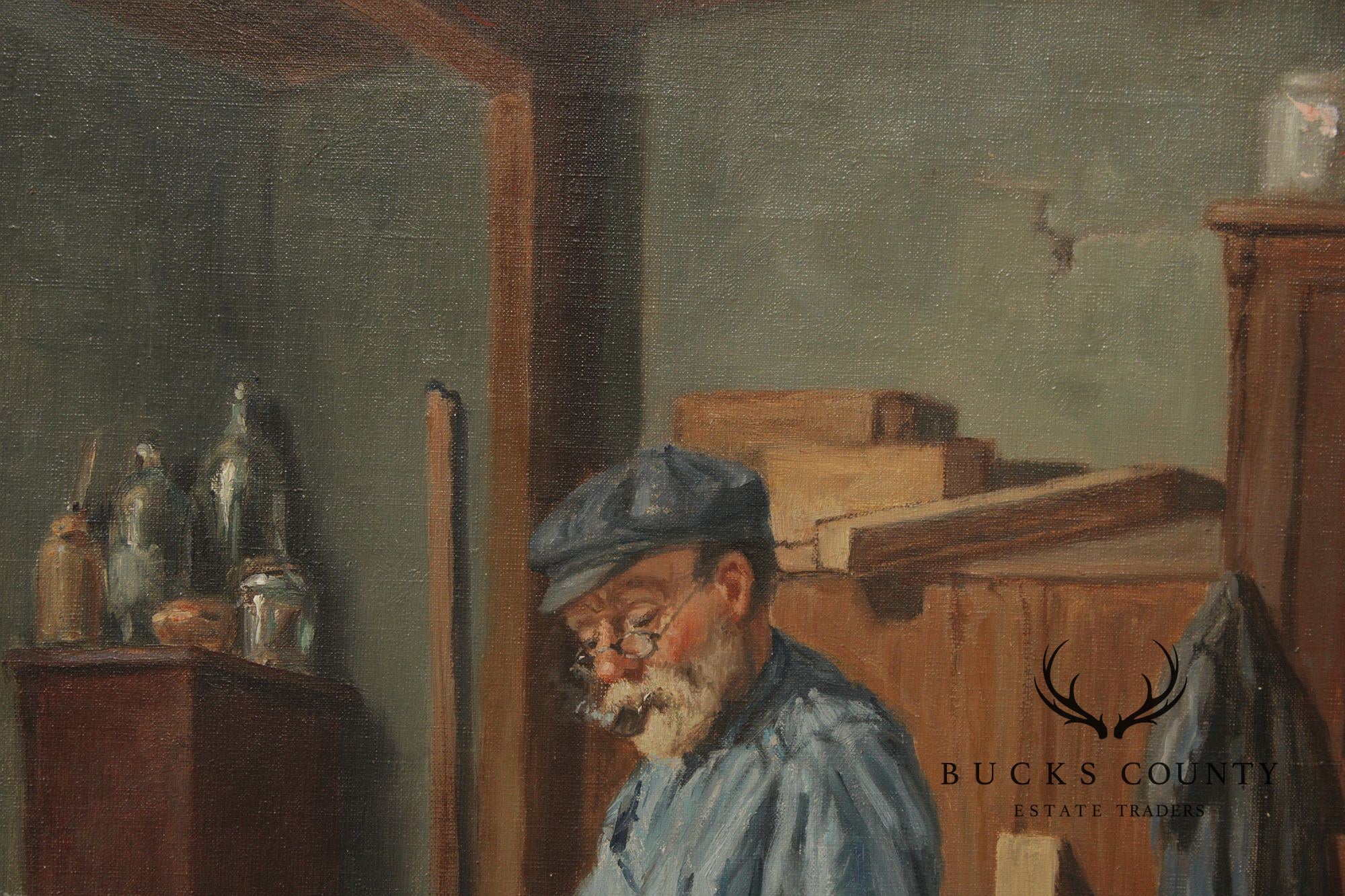 Genre Style Signed Oil Painting, The Carpenter