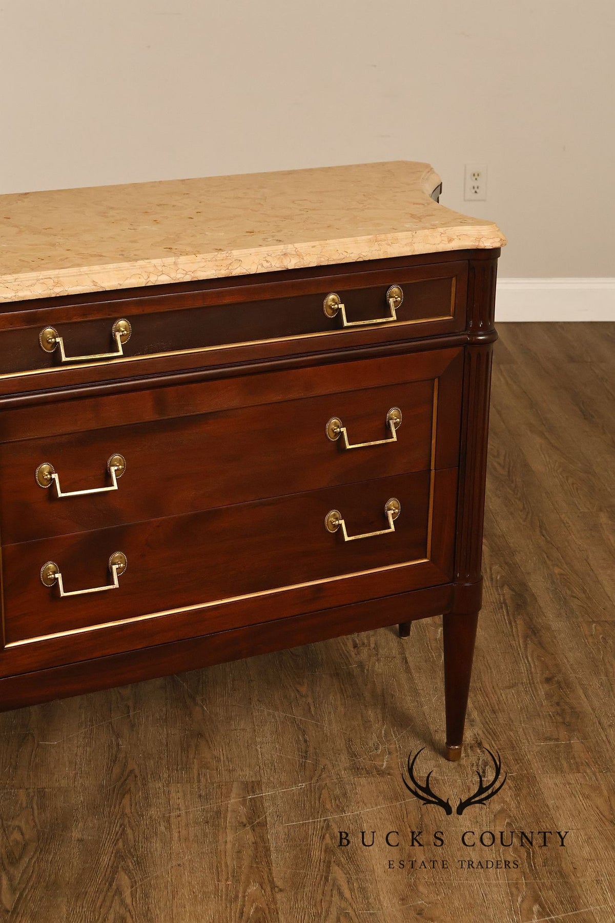 Louis XVI Style Fitted Marble Top Three-Drawer Commode