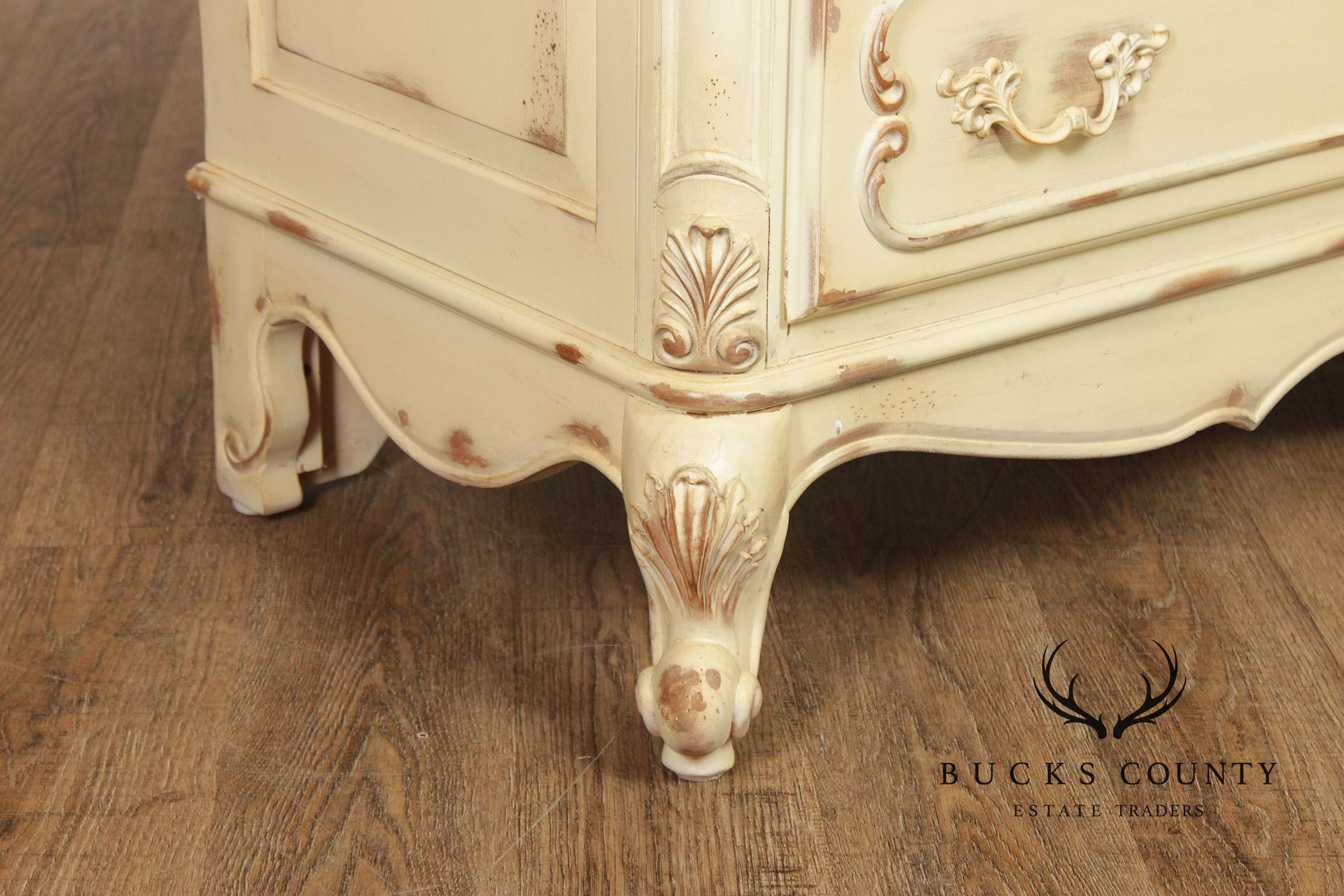 Lane French Provincial Style Distressed Cream Seven Drawer Dresser