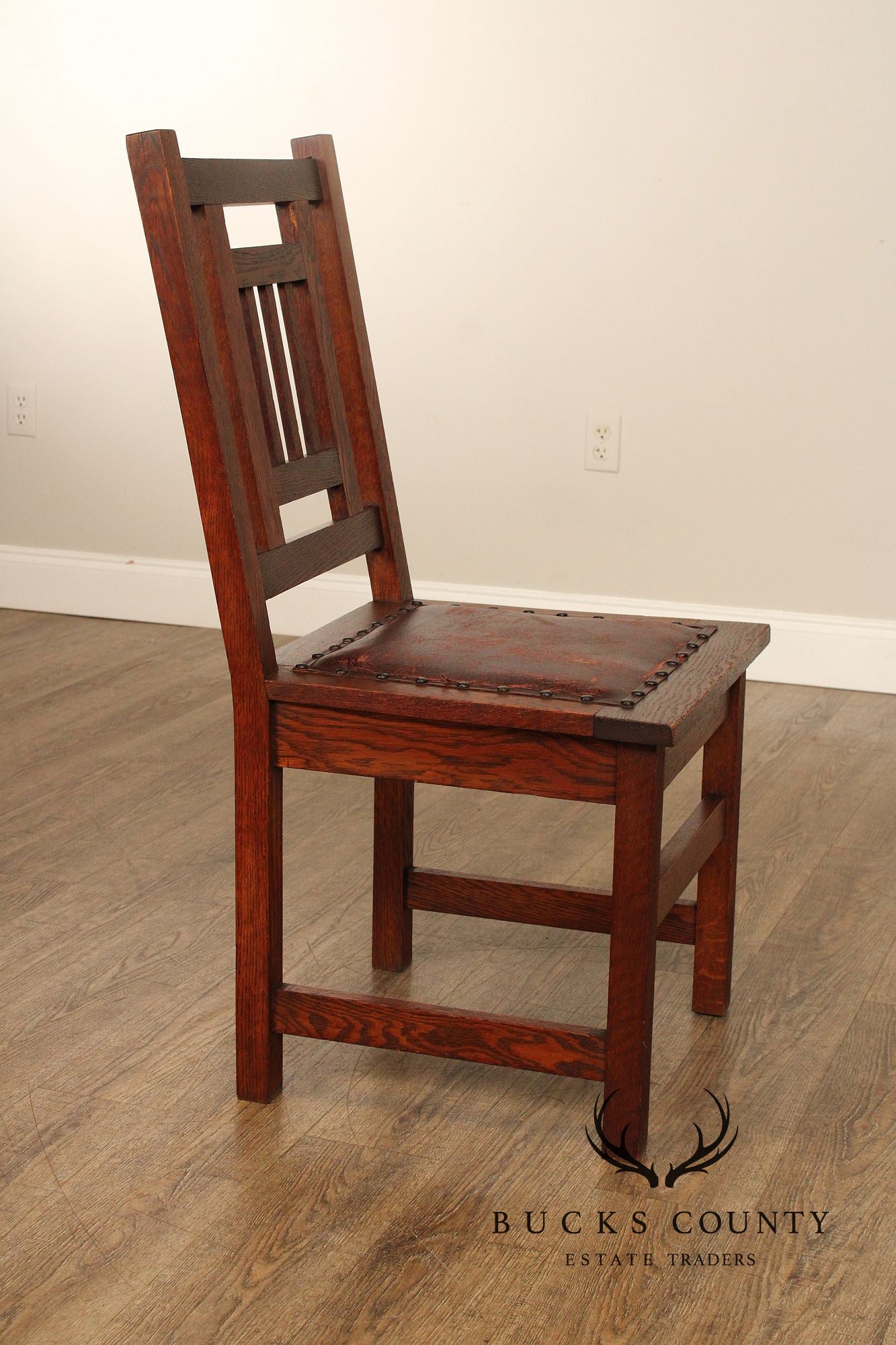 Antique American Arts & Crafts Mission Set Of 3 Oak Side Chairs