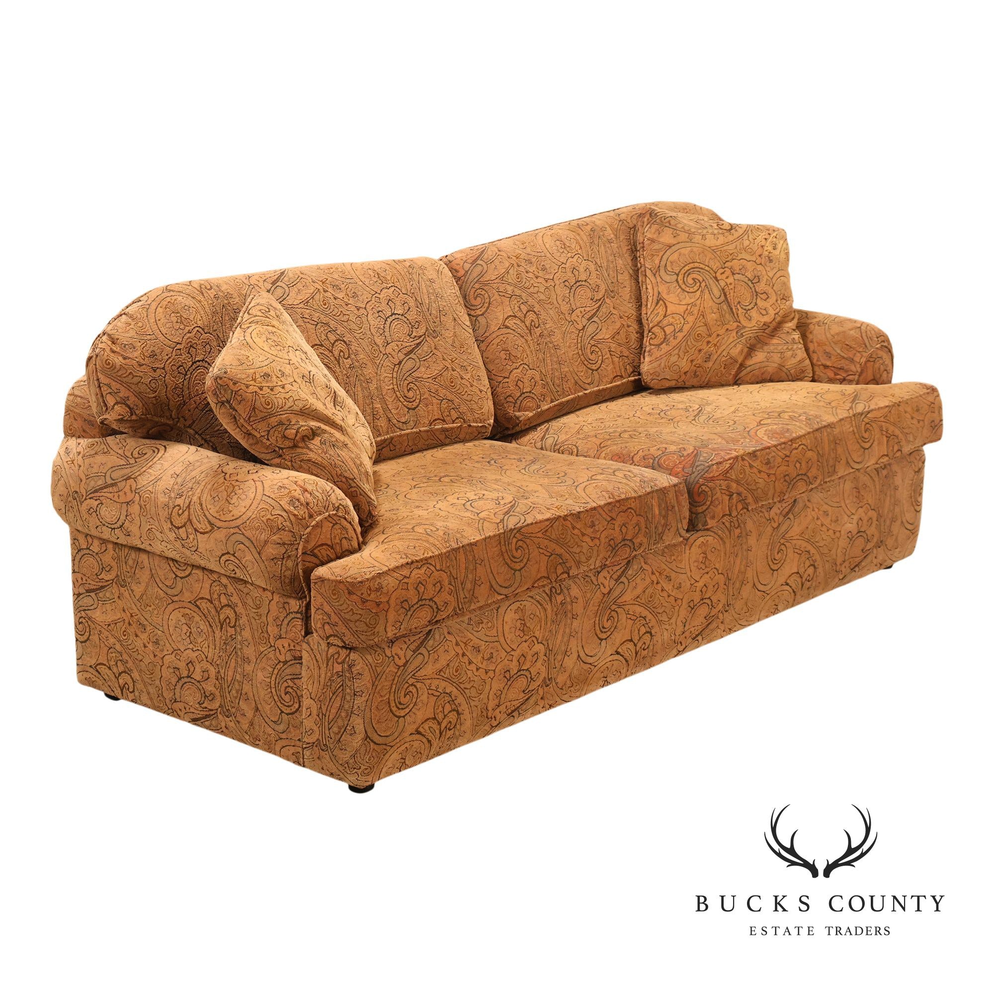 Kravet Paisley Upholstered Rolled Arm Sofa