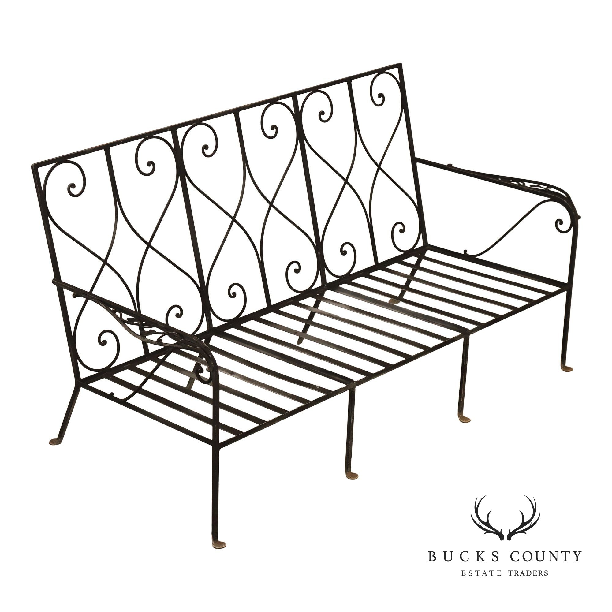 Vintage Wrought Iron Scrollwork Garden Bench