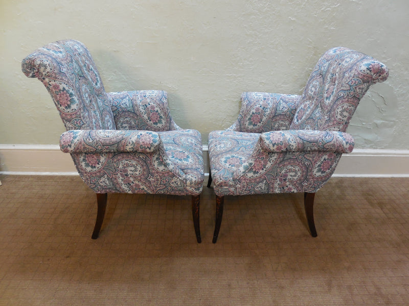 Antique 1920's Mahogany French Louis XV Style Pair Host Fire Side Arm Chairs