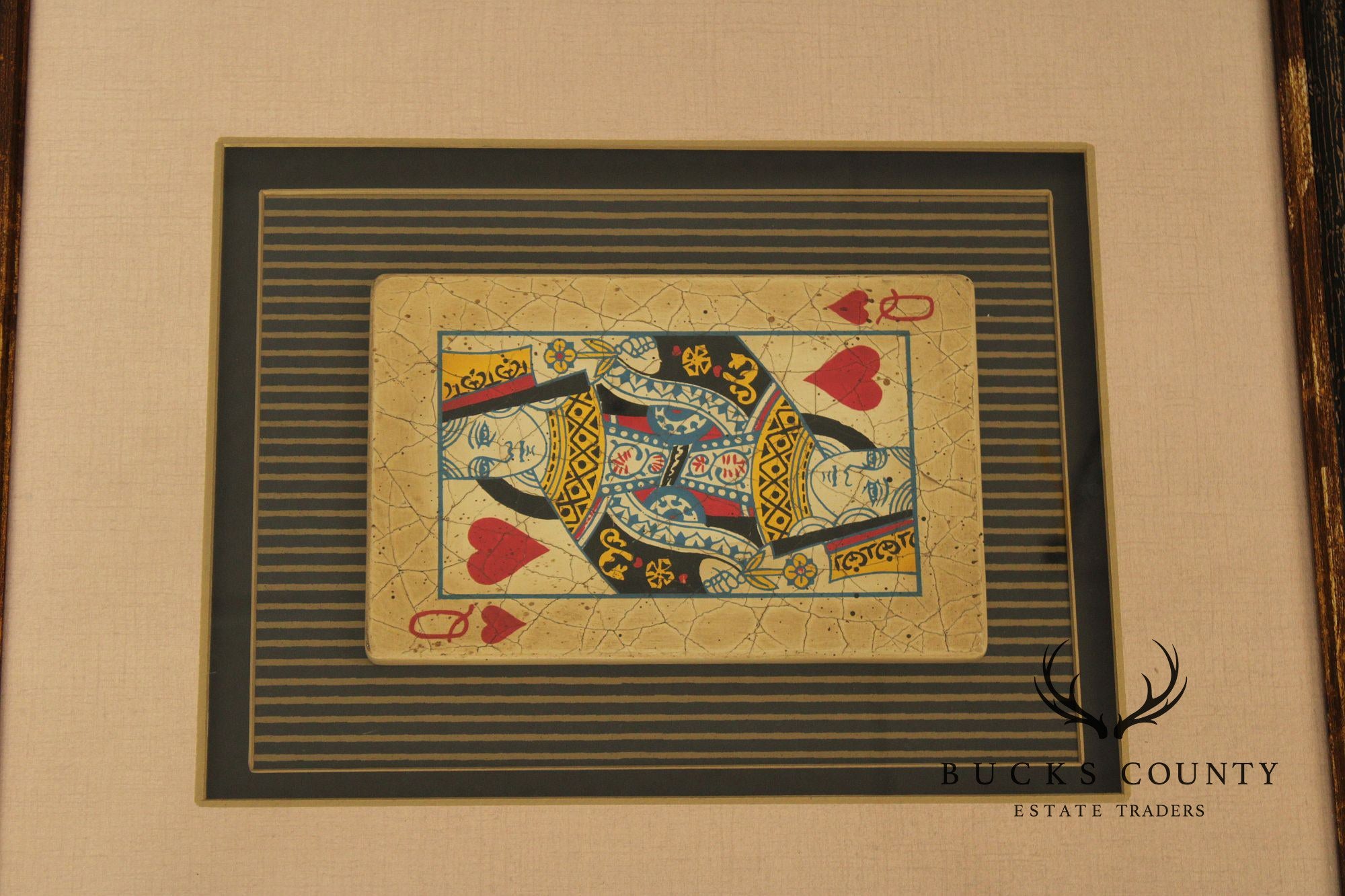 Framed Mixed Media Playing Cards, King & Queen of Hearts