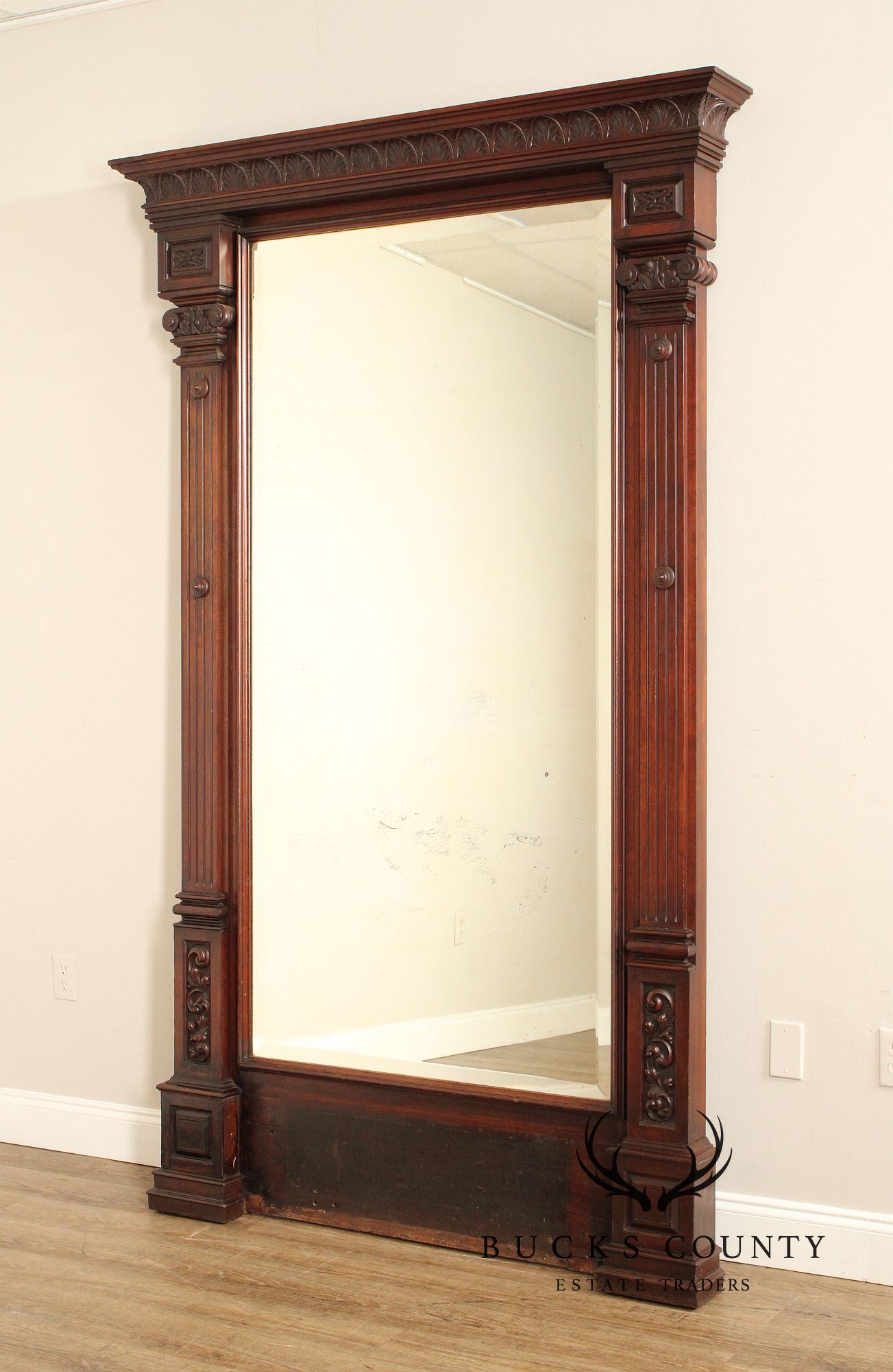 Antique Victorian Renaissance Revival American Walnut Large Pier Mirror