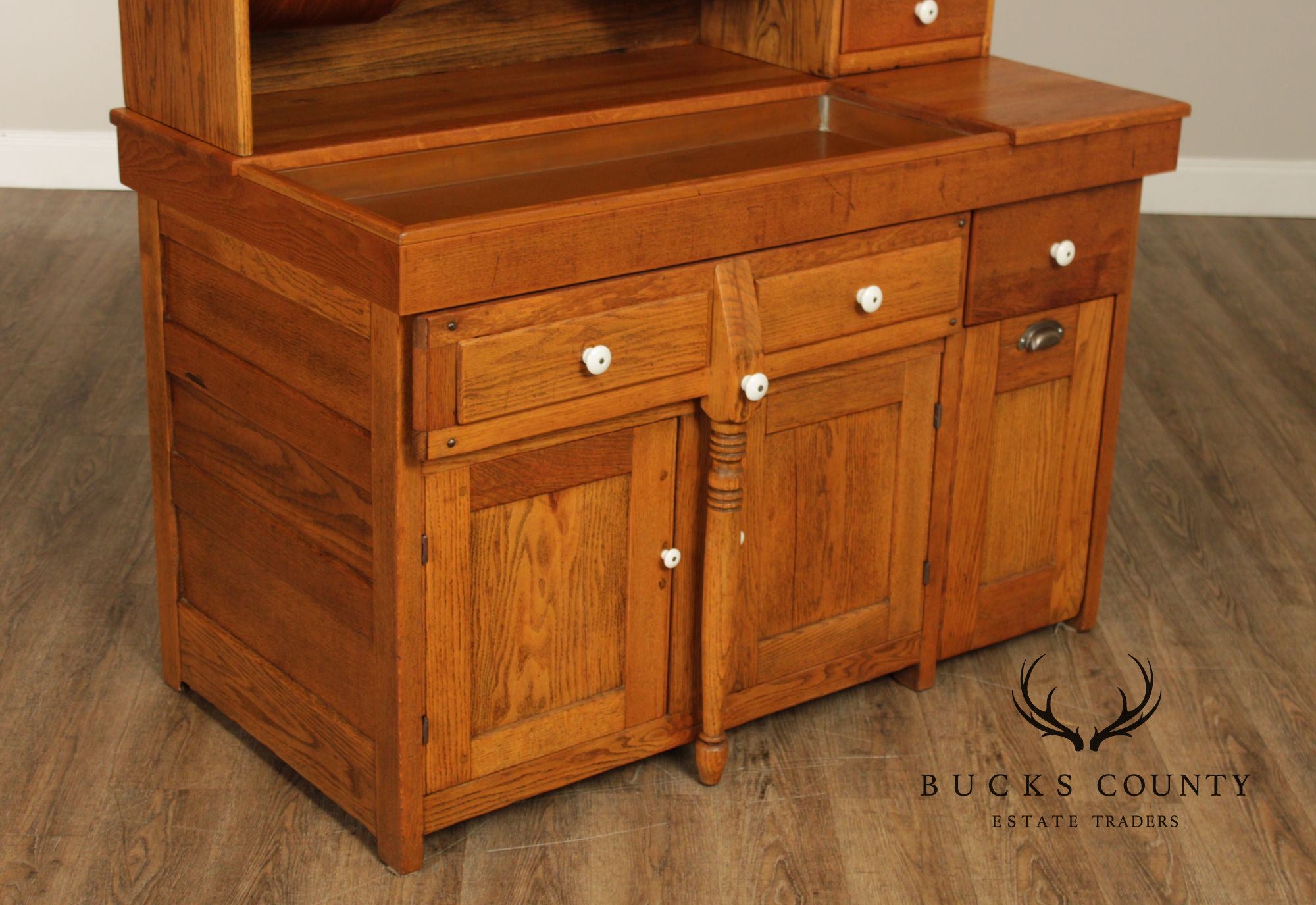 Antique American Hutch With Copper Dry Sink And Pull-Out Cutting Board