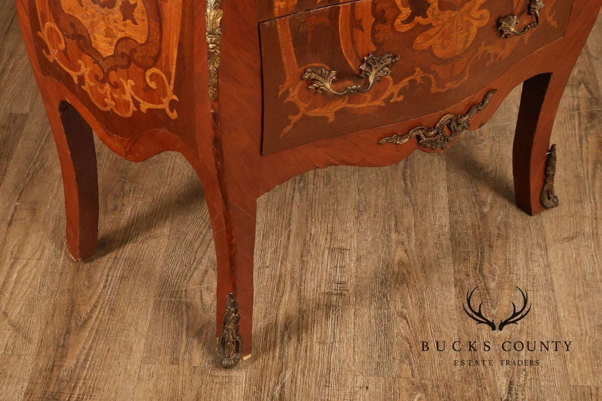 Louis XV Style Ormolu And Floral Marquetry Bombe Commode