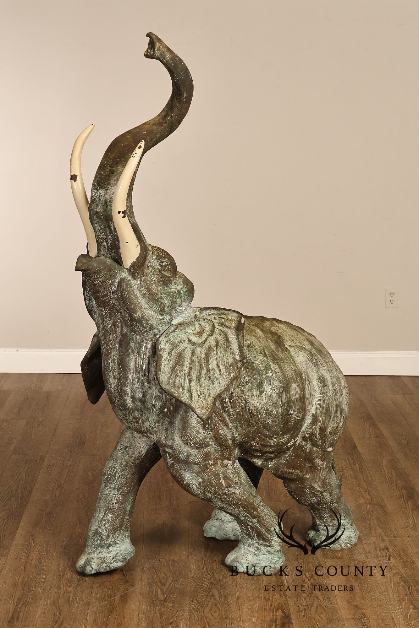 Monumental Cast Bronze Raised Trunk Elephant Garden Statue