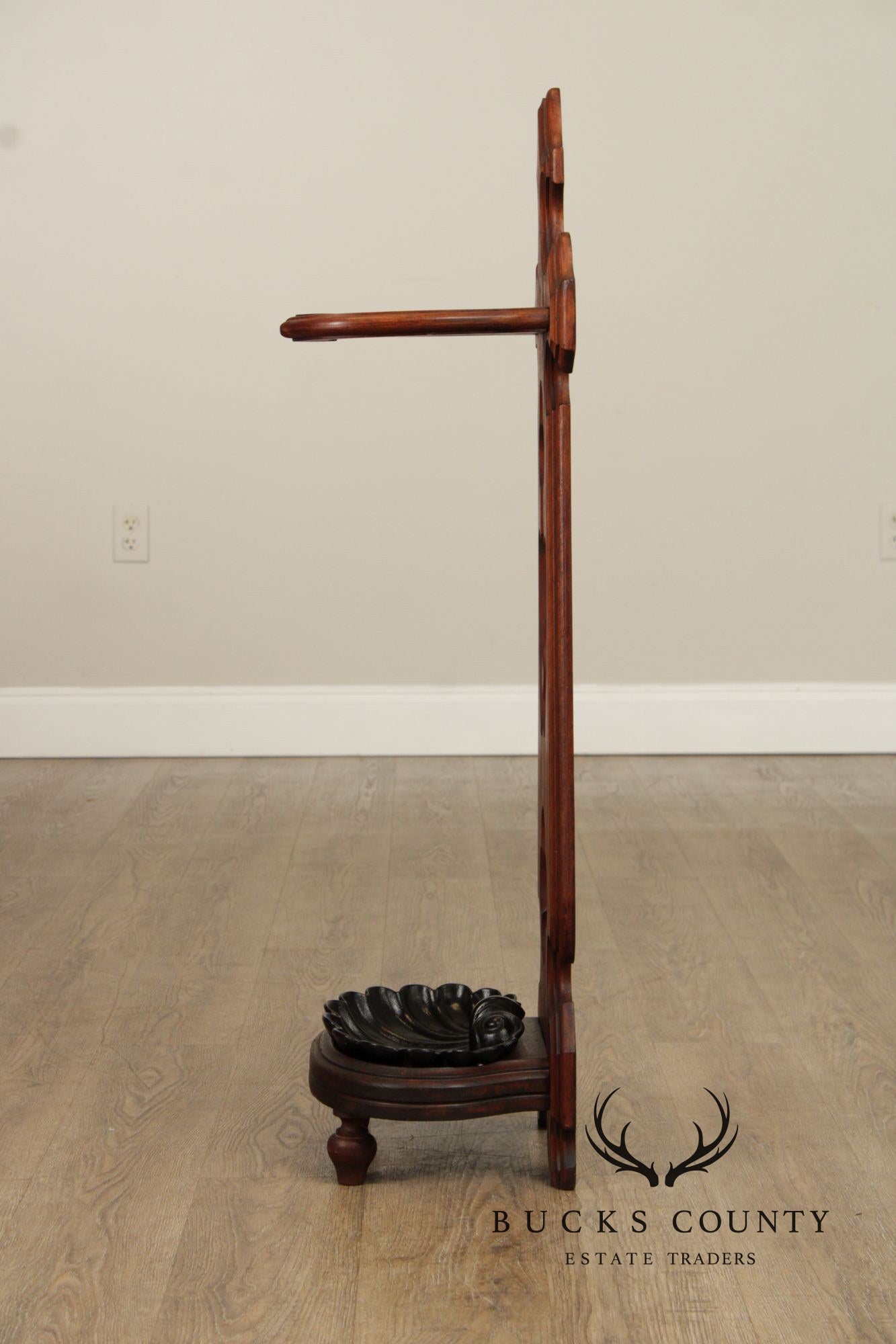 Antique Victorian Gothic Revival Umbrella Stand With Cast Iron Drip Pan