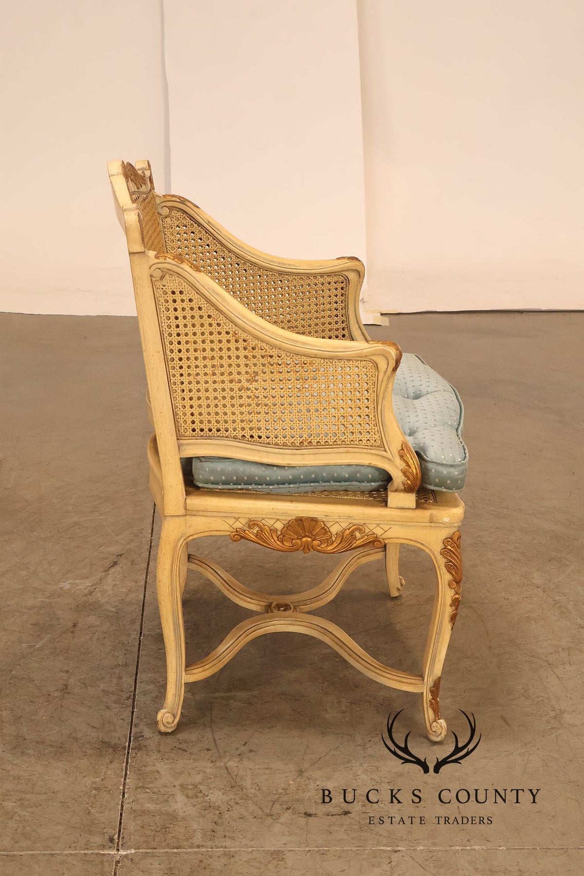 French Regency Pair of Caned Bergere Armchairs
