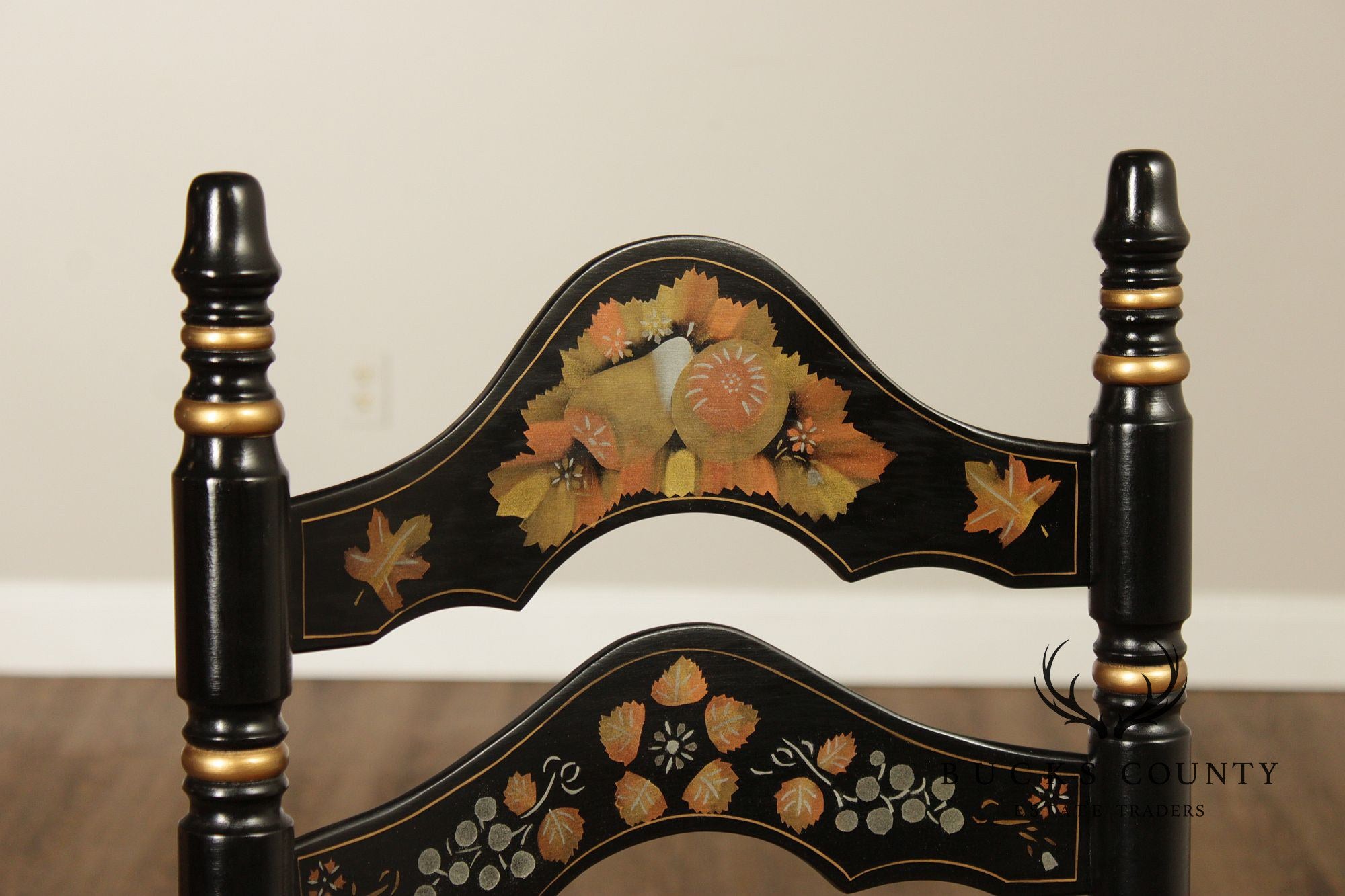 Ethan Allen Pair Of Hitchcock Style Hand Painted Ladderback Side Chairs