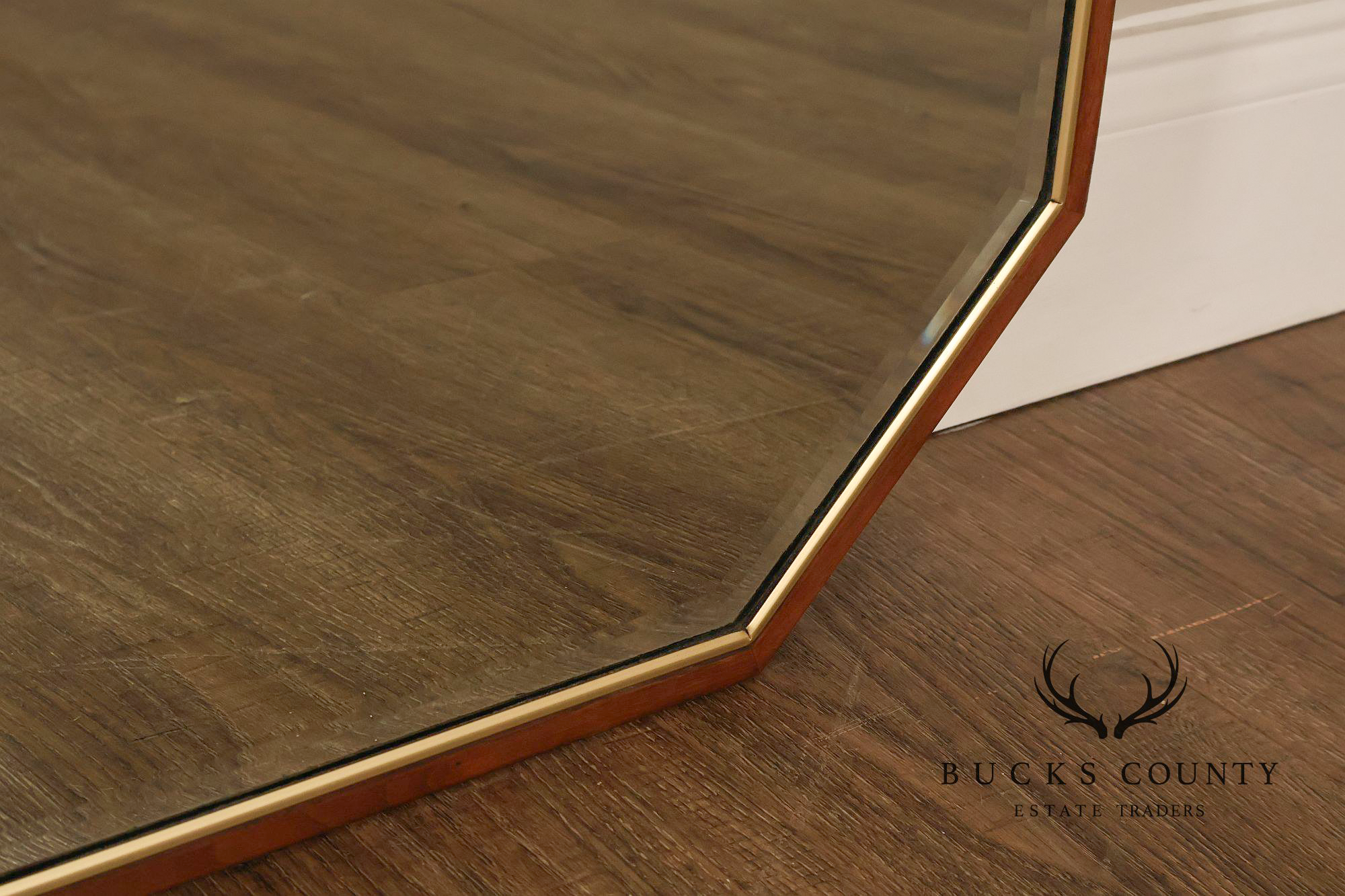 Mid Century Modern Walnut Frame Large Octagonal Wall Mirror