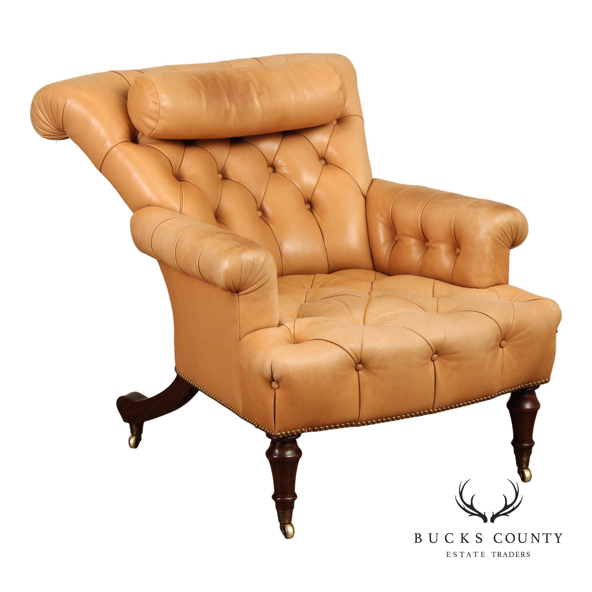 English Regency Style Tufted Leather Lounge Chair