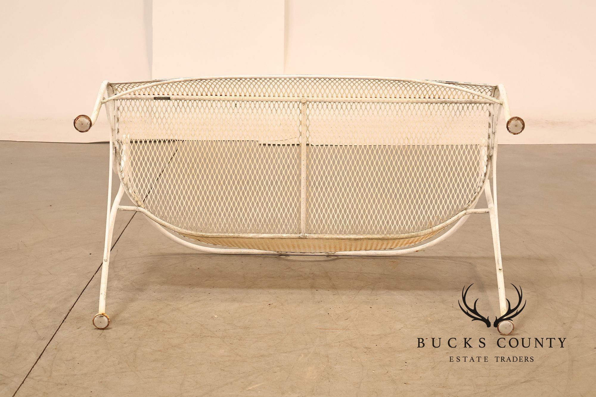 Woodard Wrought Iron Mesh Outdoor Loveseat Bench