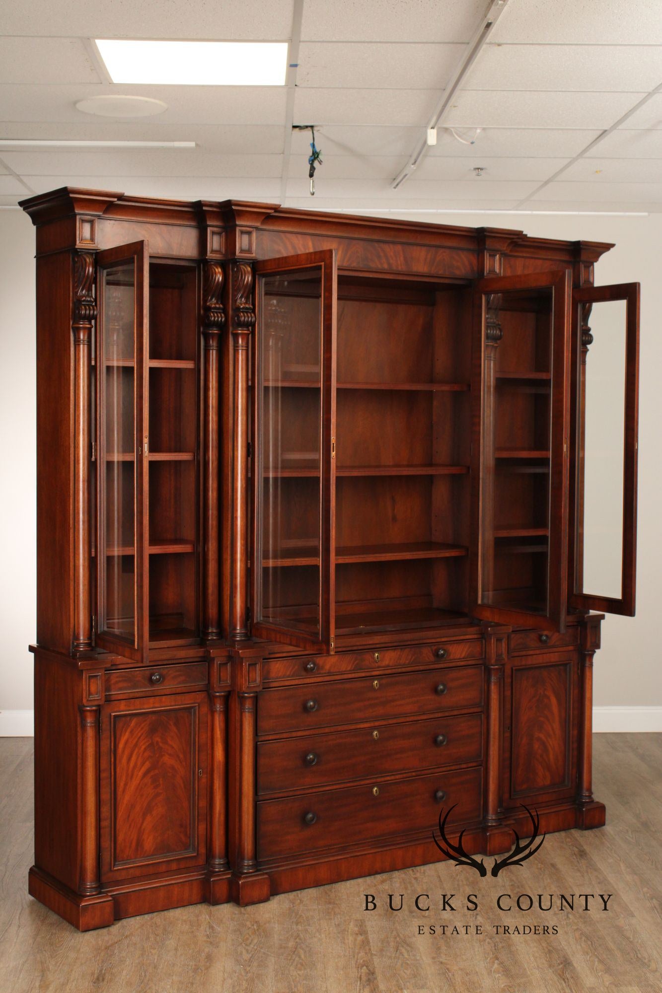 Ralph Lauren 'Weathersby' Monumental Carved Mahogany Bookcase