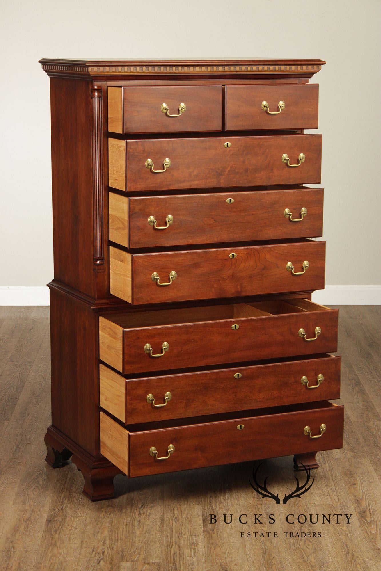 Statton Chippendale Style Cherry Tall Chest On Chest