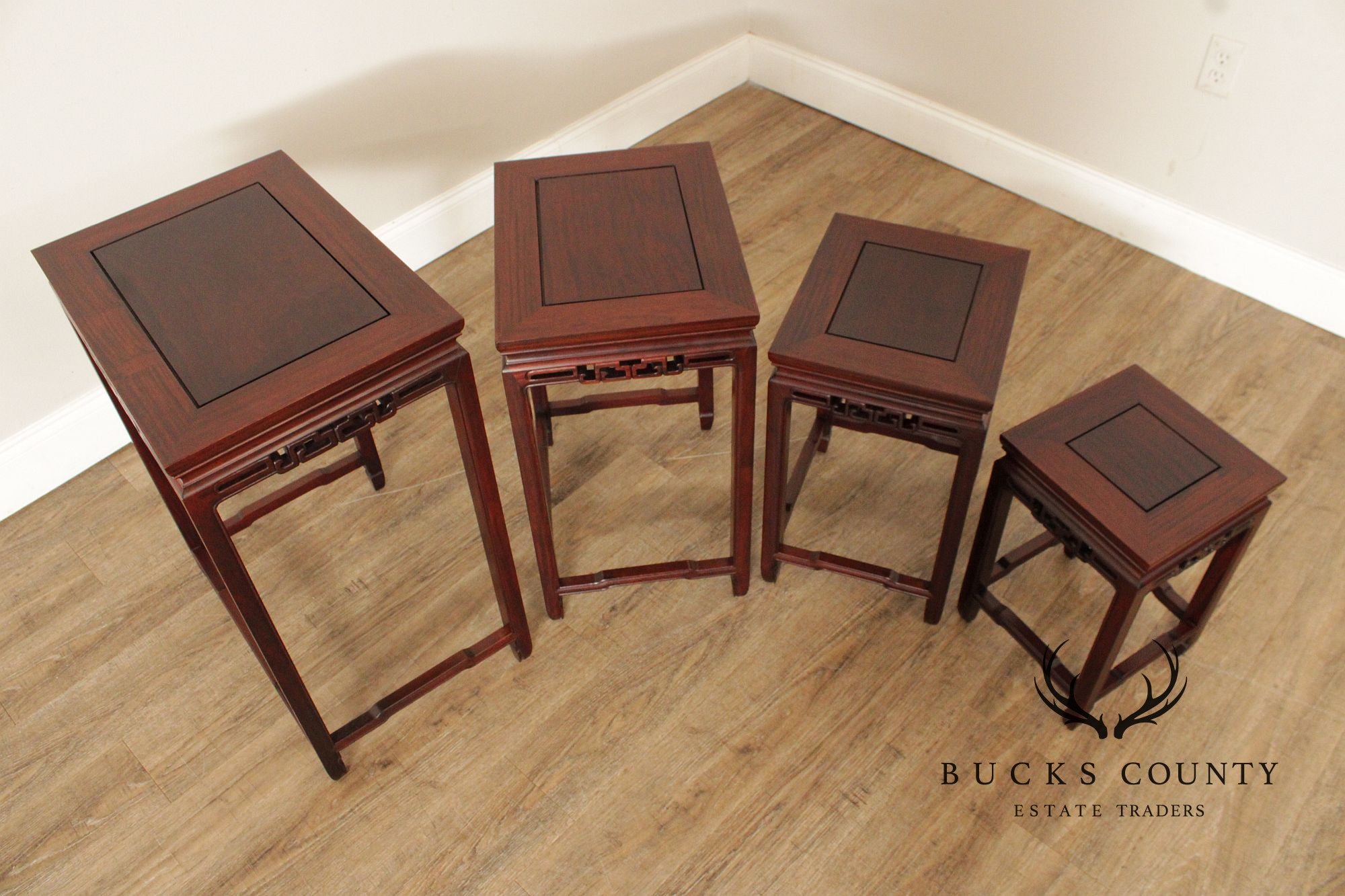 Chinese Vintage Set of Four Carved Rosewood Nesting Tables