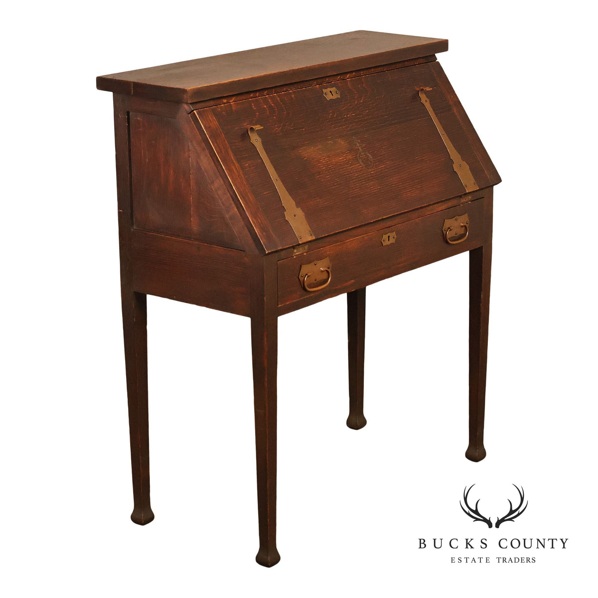 Antique Roycroft Arts And Crafts Mission Oak Drop Front Writing Desk