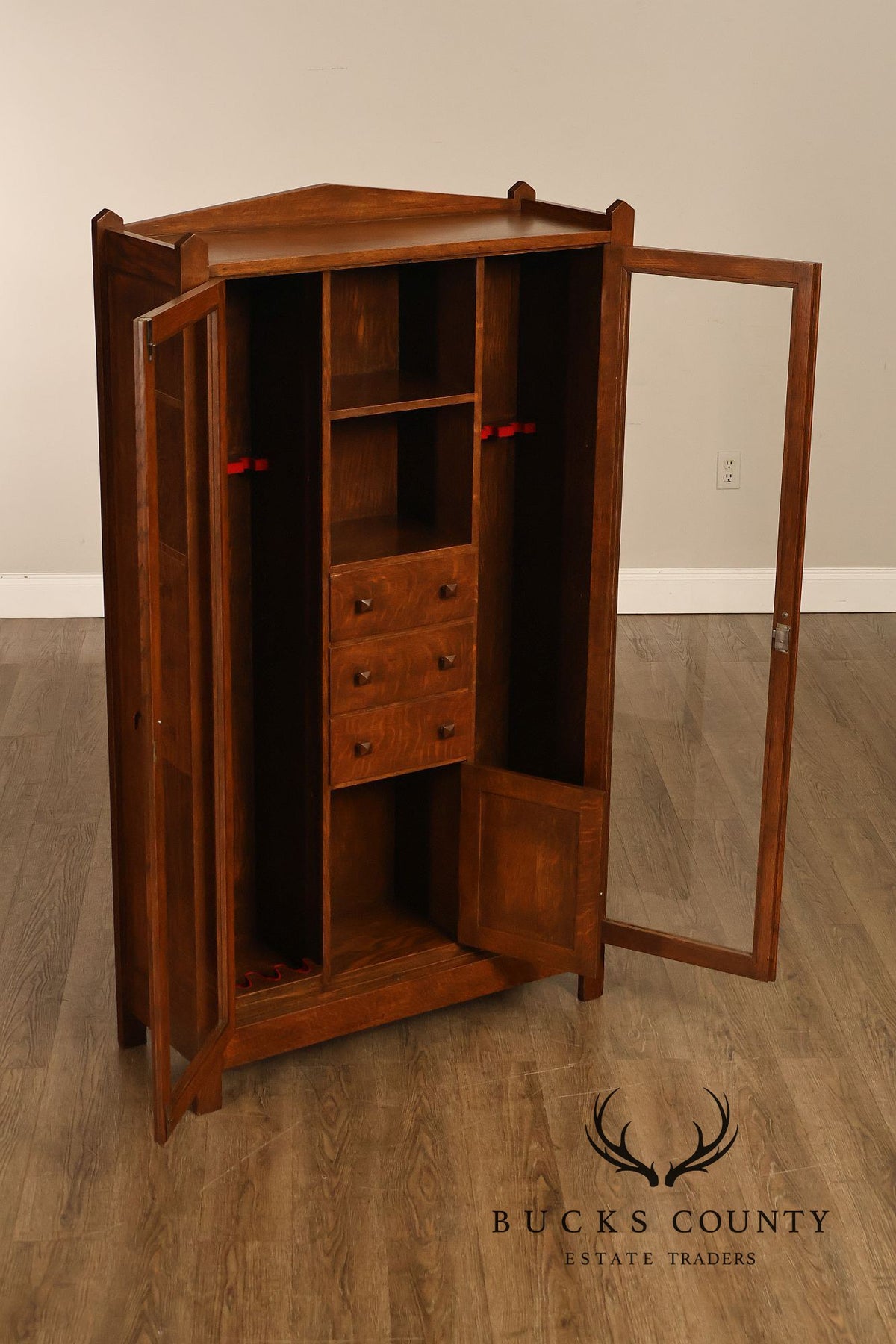 Antique Grand Rapids Mission Oak Gun Cabinet